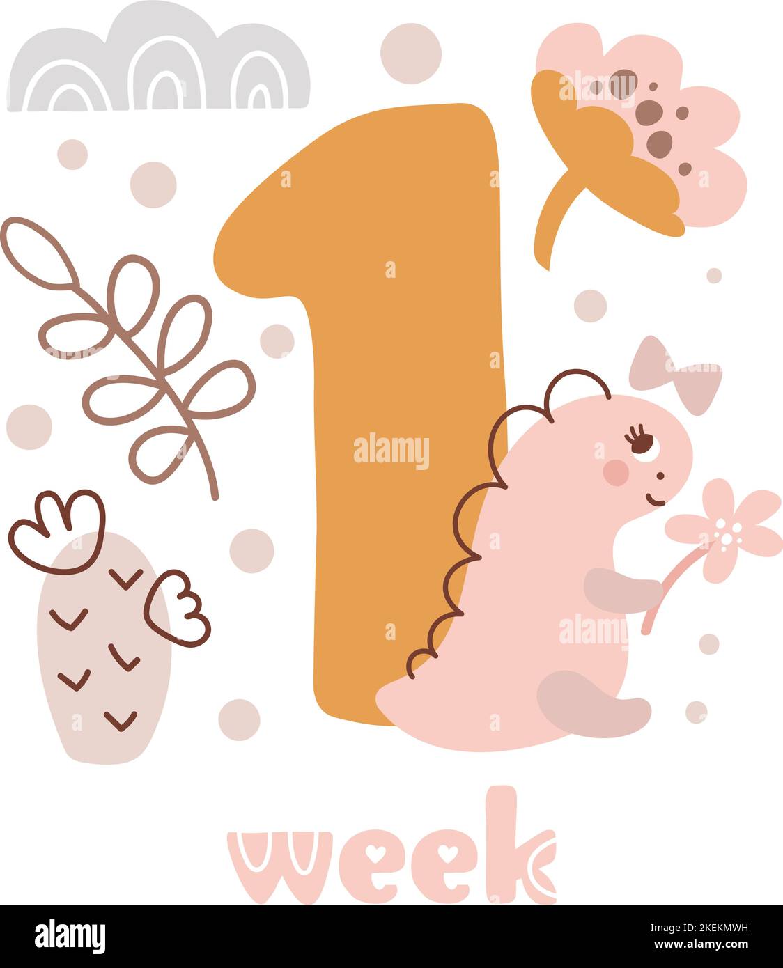 3 tres meses tarjeta de aniversario del mes del bebé estampado de baby  shower con lindo animal dino y flores