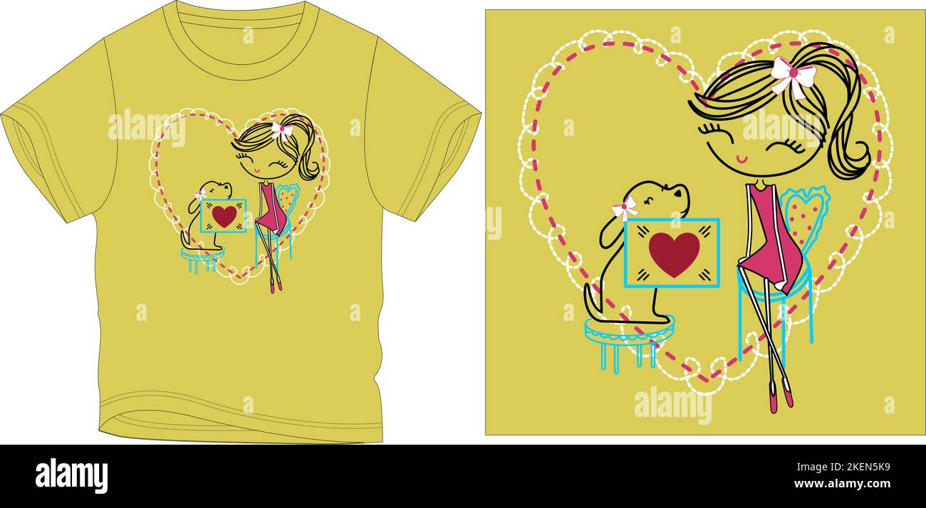 Chica encantadora con perro camiseta diseño gráfico ilustración vectorial archivo digital serigrafía, ropa para niños, moda para niños, vectorial, camisetas Imagen Vector de stock - Alamy