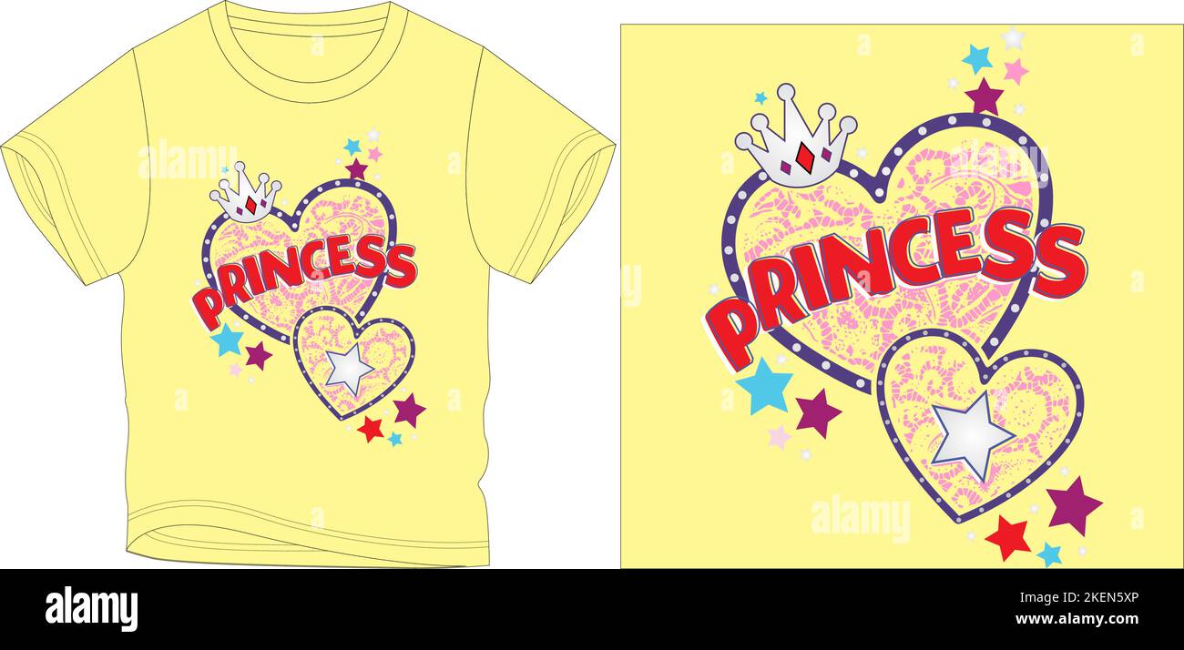 camiseta princesas diseño gráfico vector ilustración archivo digital serigrafía, ropa para niños, moda para niños, arte vectorial, camisetas gráficas, camiseta gráfica, camiseta gráfica, t Imagen Vector de stock -