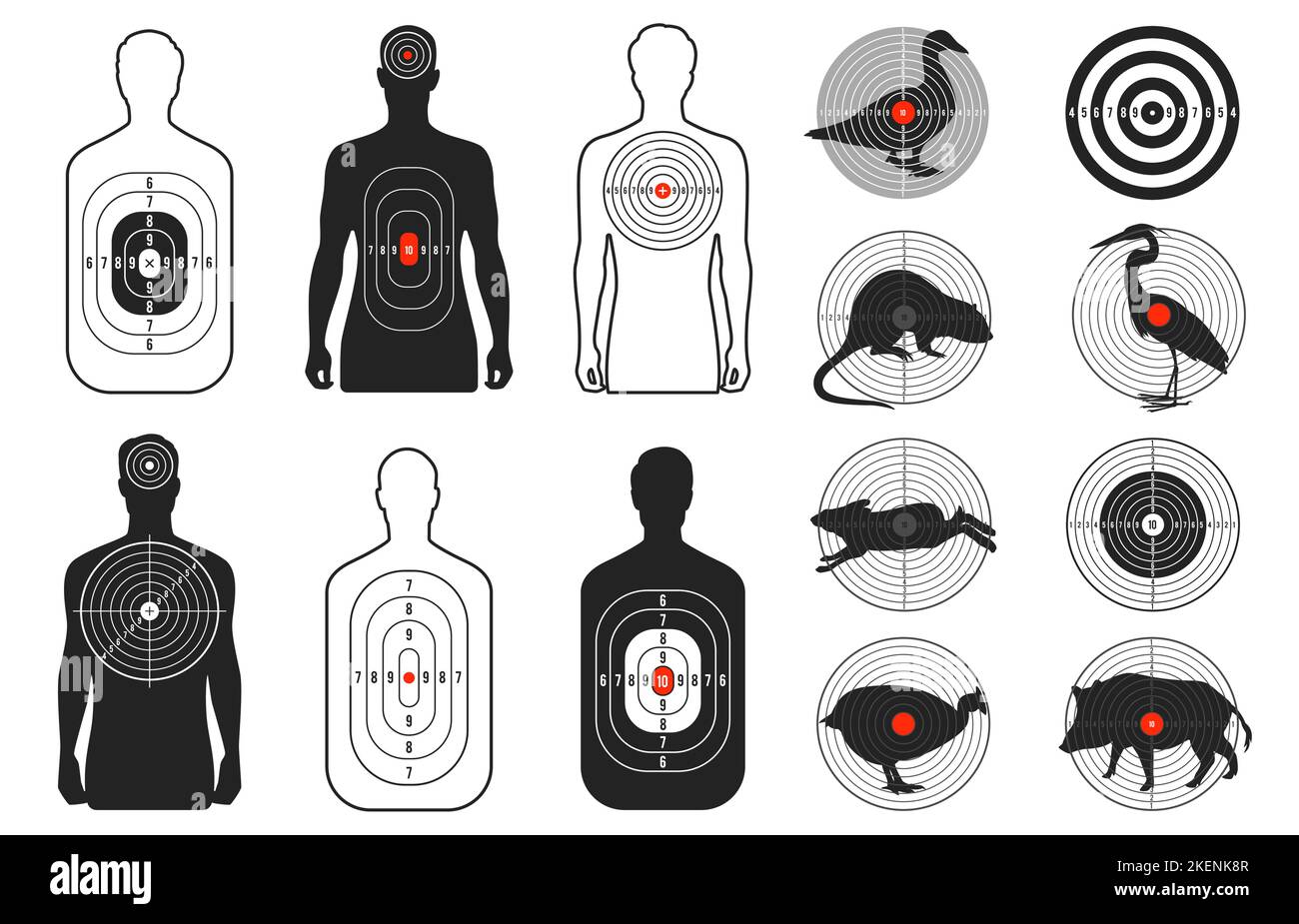 Siluetas de destino. Campo de tiro bullseye objetivo animales formas ...