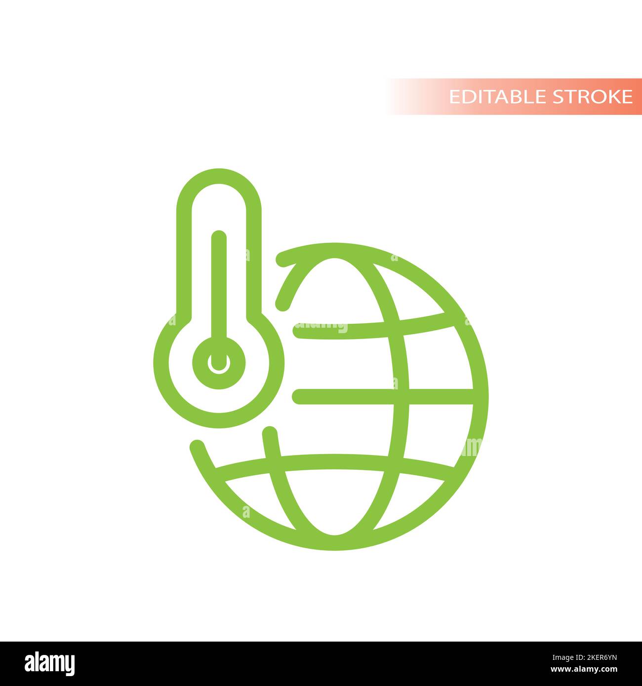 Icono de vector de línea de termómetro y globo terráqueo. El calentamiento global, el cambio climático y el símbolo respetuoso con el medio ambiente. Ilustración del Vector