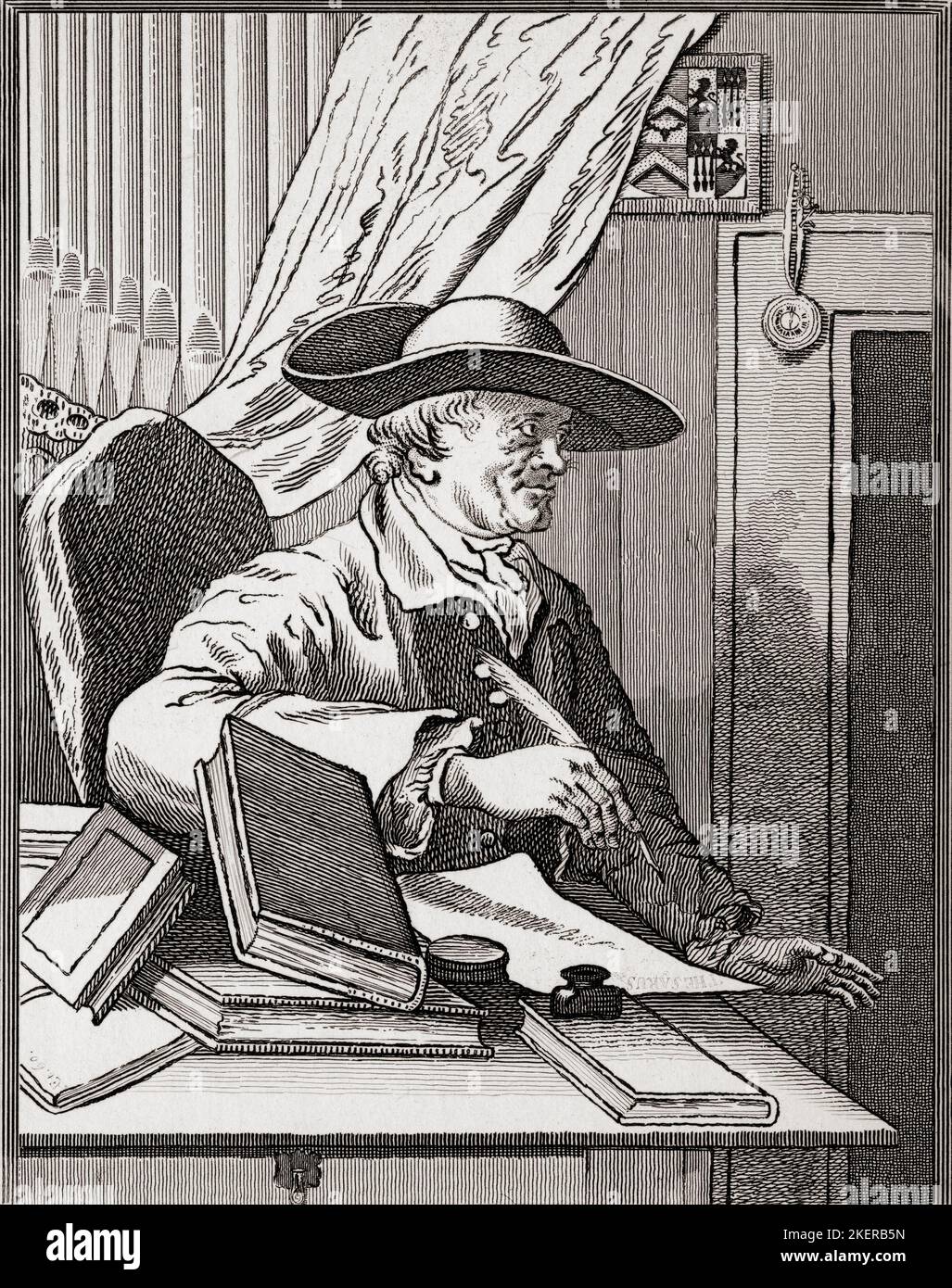 Dr. Thomas Morell, 1703 a 1784. Erudito, crítico y libretista inglés. De The Works of Hogarth publicado en Londres en 1833. Foto de stock