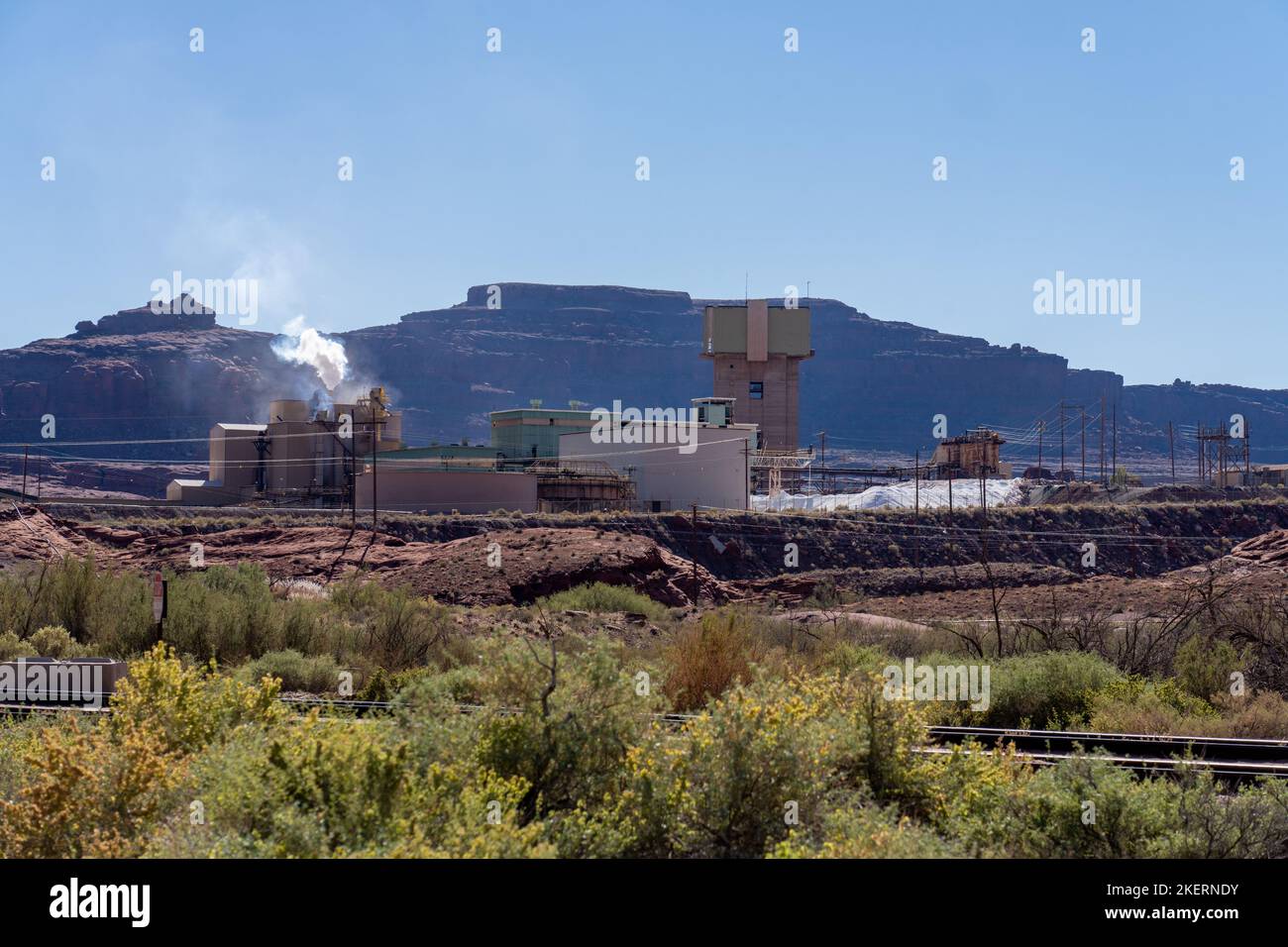 La planta de procesamiento en una mina de potasa que utiliza un método de extracción de soluciones cerca de Moab, Utah. Foto de stock