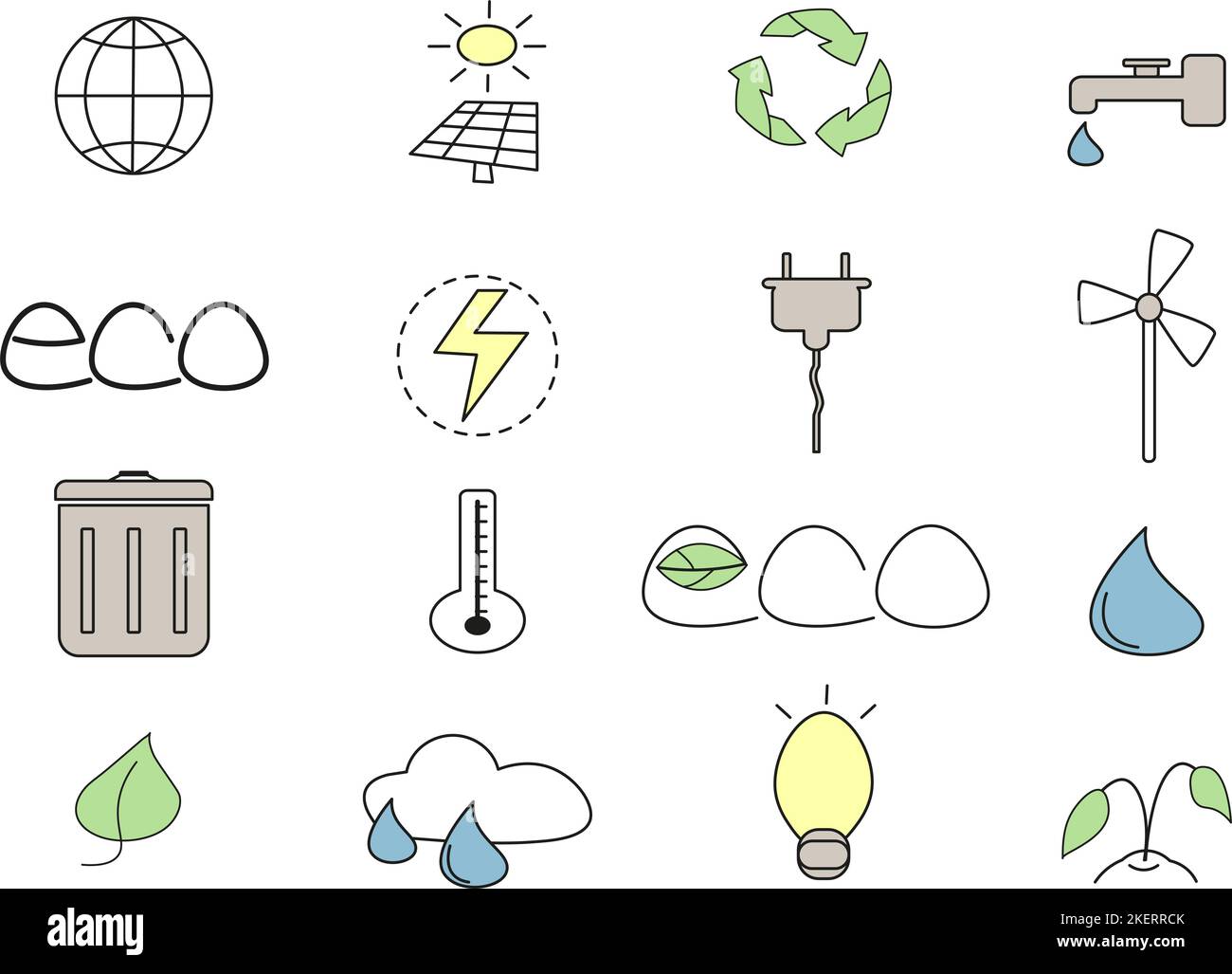 minimalista conjunto de iconos ecología medio ambiente calentamiento global Foto de stock