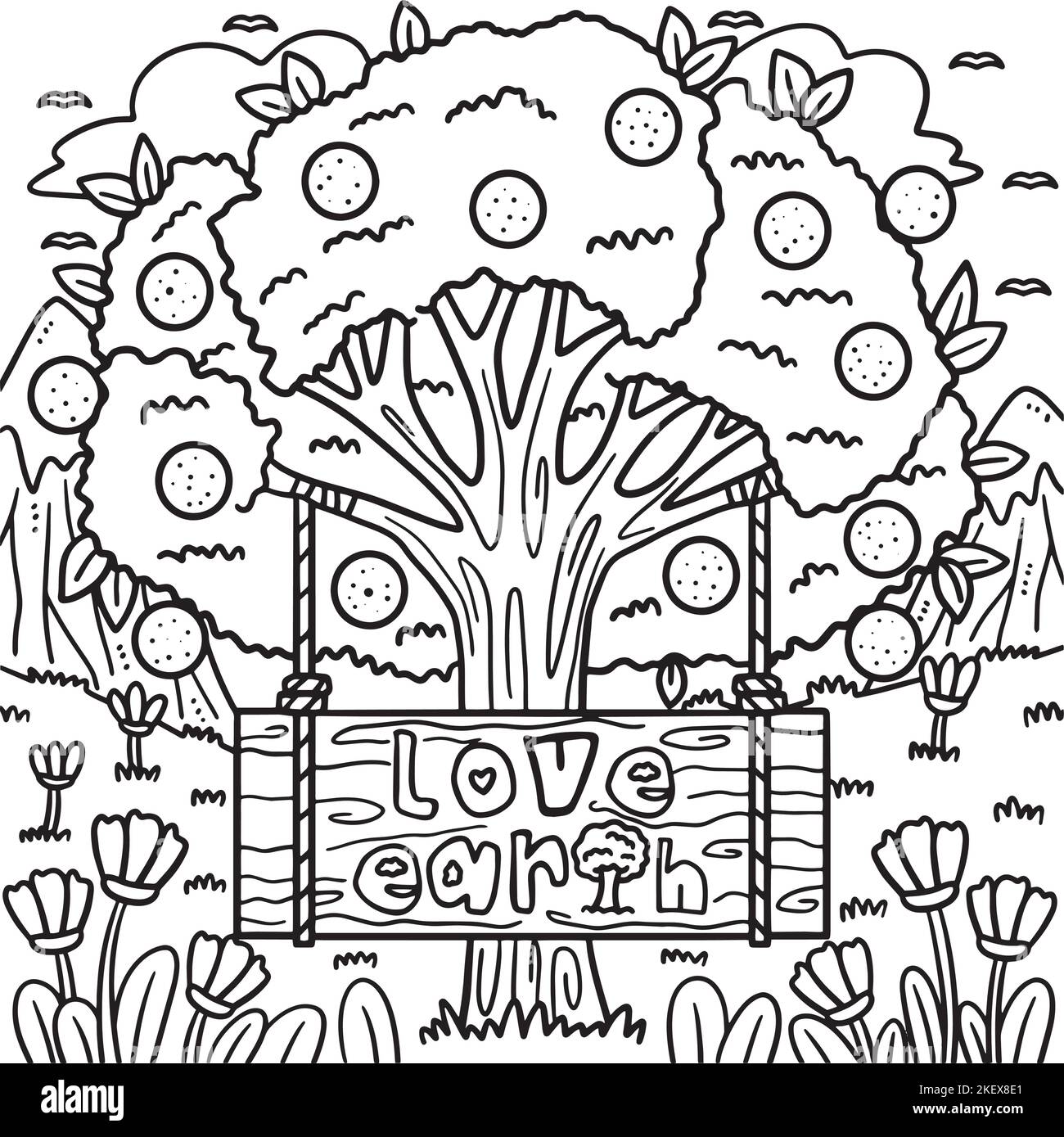 Día de la Tierra Love Earth Coloring Page for Kids Ilustración del Vector