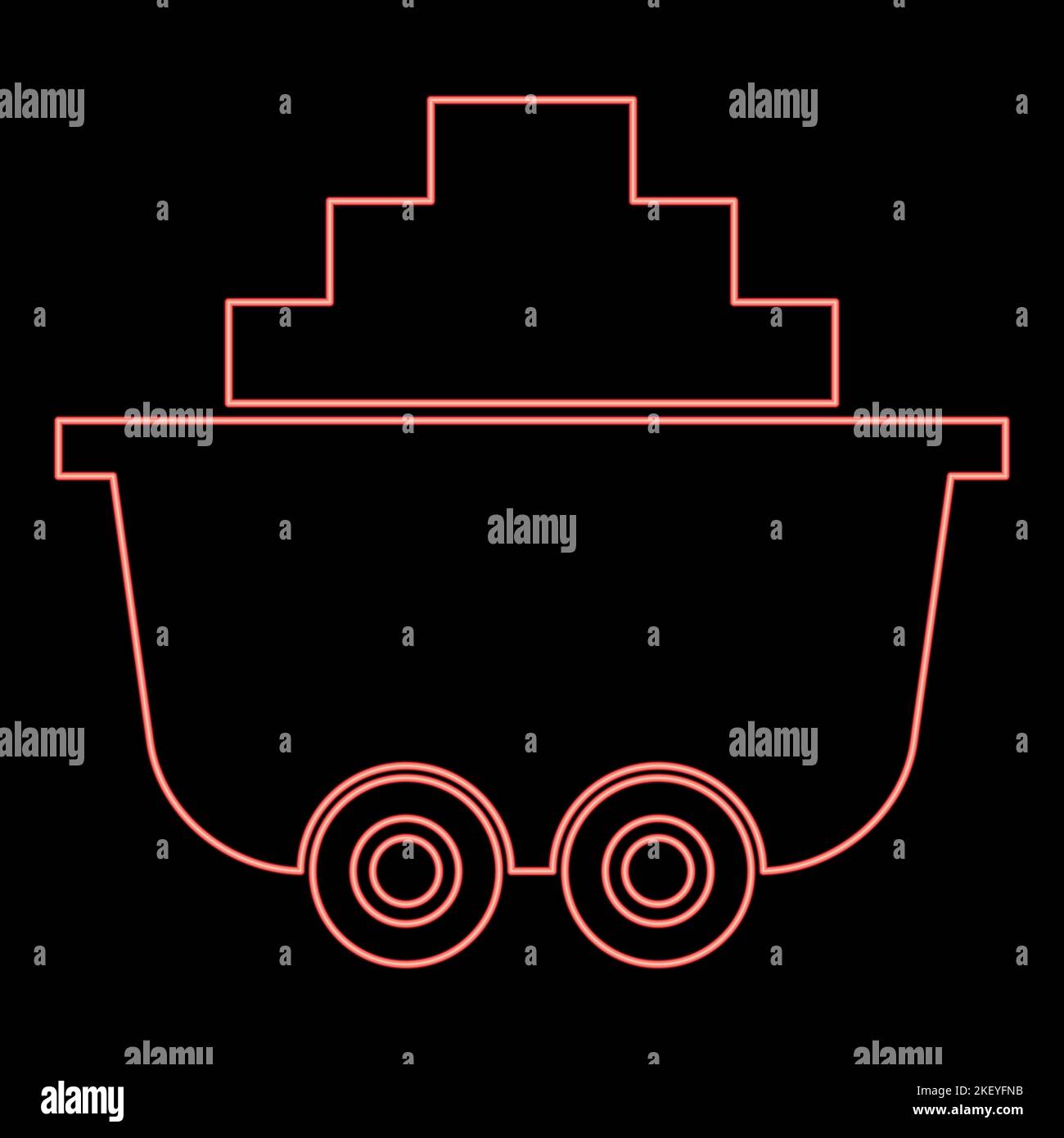 Carro o carro de la mina de neón de carbón rojo color vector ilustración de imagen de estilo plano de luz Ilustración del Vector