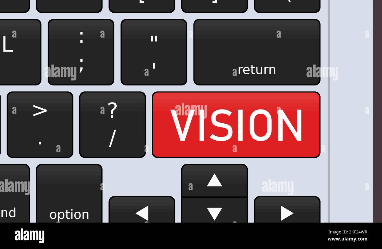 Botón especial Vision. Ilustración conceptual del teclado del portátil. Visión en los negocios. Ilustración del Vector