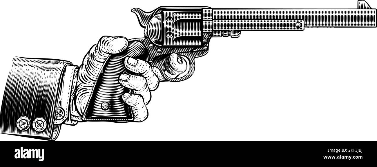 Traje de negocios mano Western Cowboy Gun Pistol Ilustración del Vector
