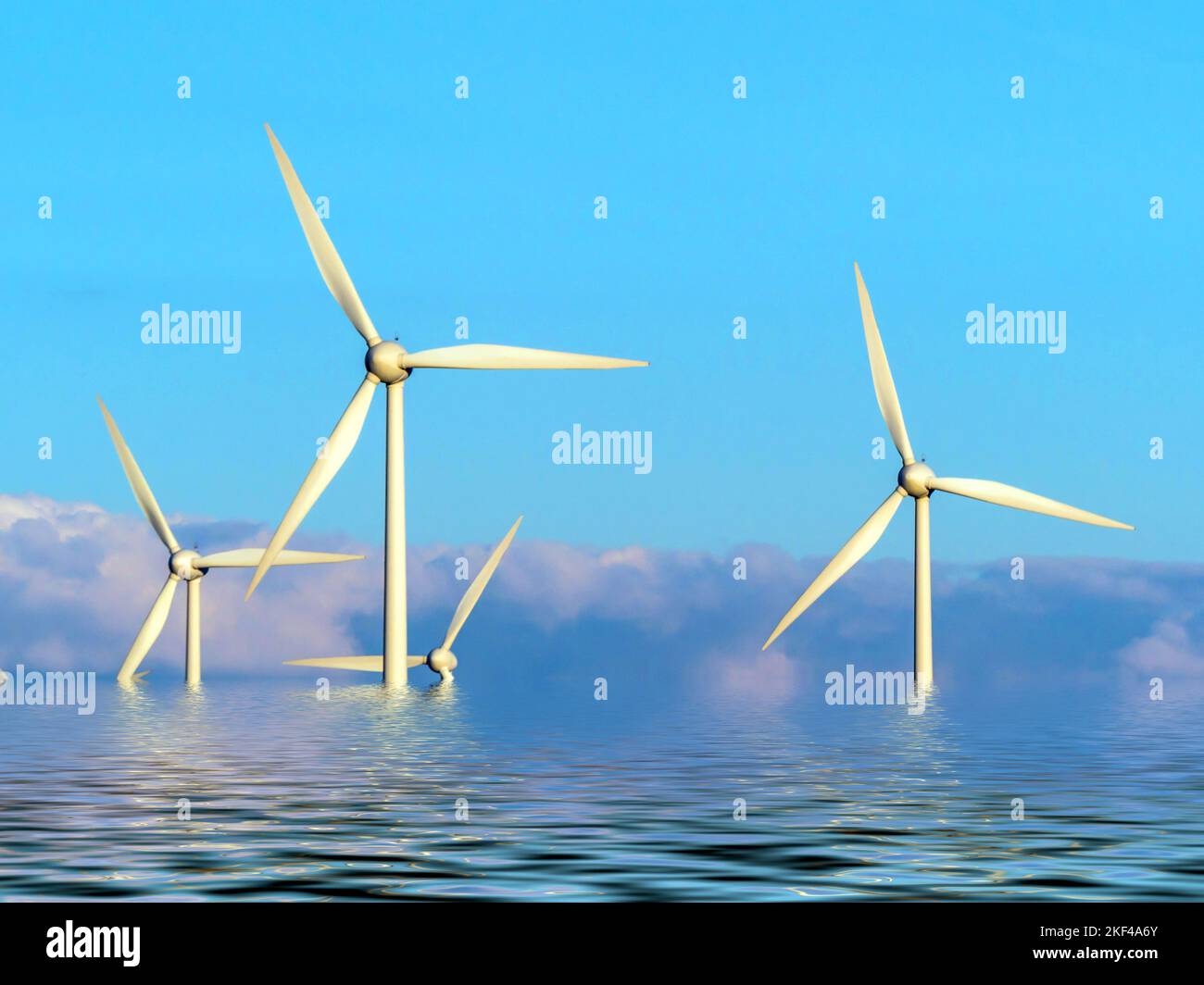 Symbolfoto für Öko-Aufschläge für alternativa Energiegewinnung, steigende Energiekosten, steigende Stromkosten, Windräder im Wasser, Foto de stock