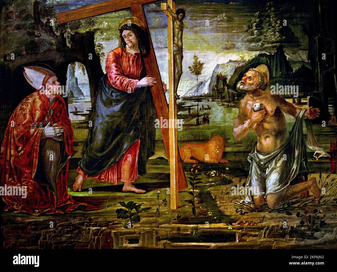 Cristo cargando la cruz entre san jeronimo y san agustin fotografías e