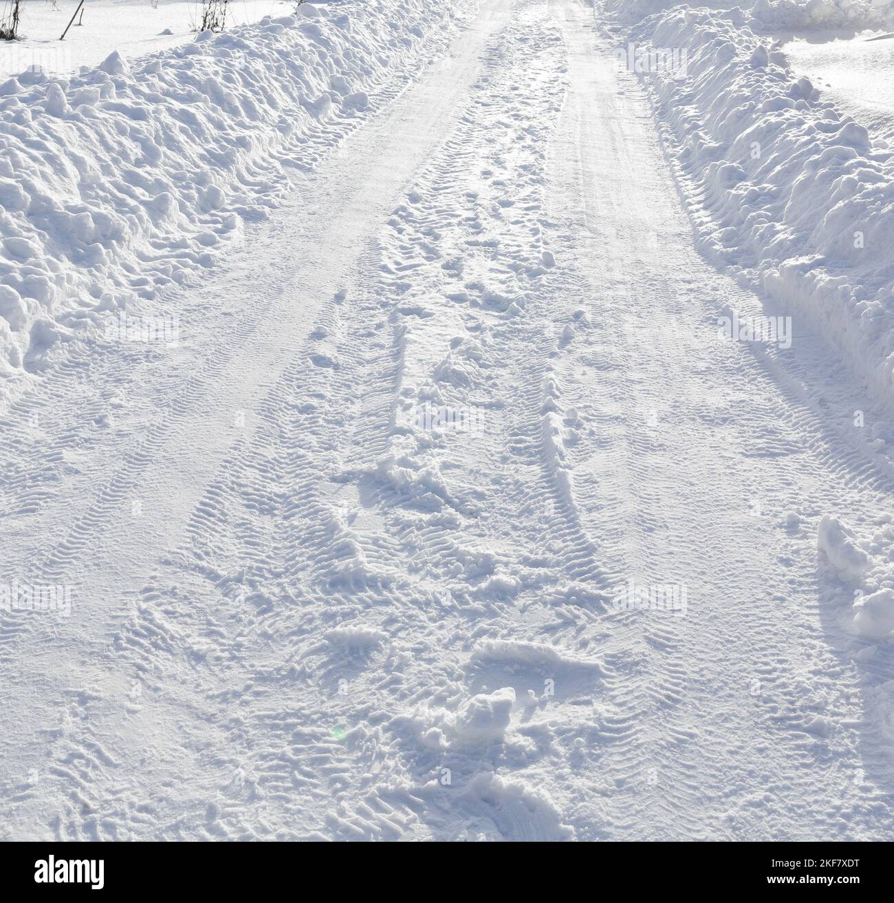 Carretera de invierno y nieve con heladas. Paisaje invernal Foto de stock