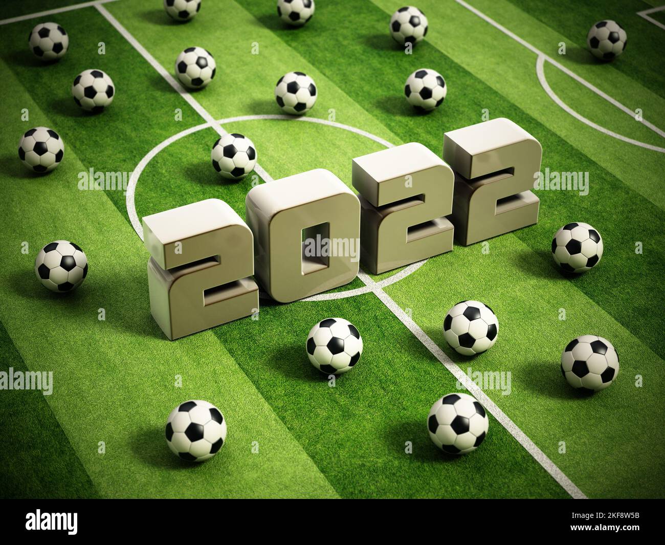 Concepto del torneo de fútbol mundial 2022. Ilustración 3D. Foto de stock