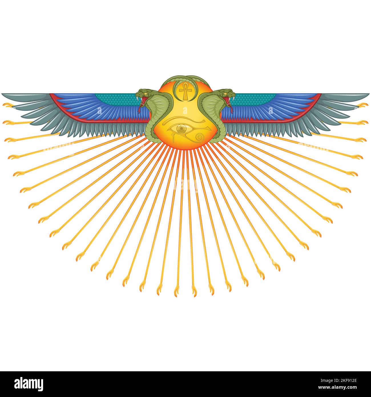 Diseño vectorial del Sol Alado con cobras, símbolo del antiguo Egipto