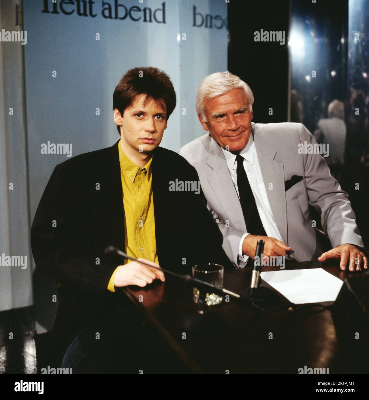 Heut Abend, ARD Talkshow, Deutschland, 1989, Talkgast: Günter Jauch,  deutscher Moderator und Talkmaster Joachim Fuchsberger. Heut Abend,  programa de TV, Alemania, 1989, invitado de la charla: Guenter Jauch,  moderador alemán y anfitrión