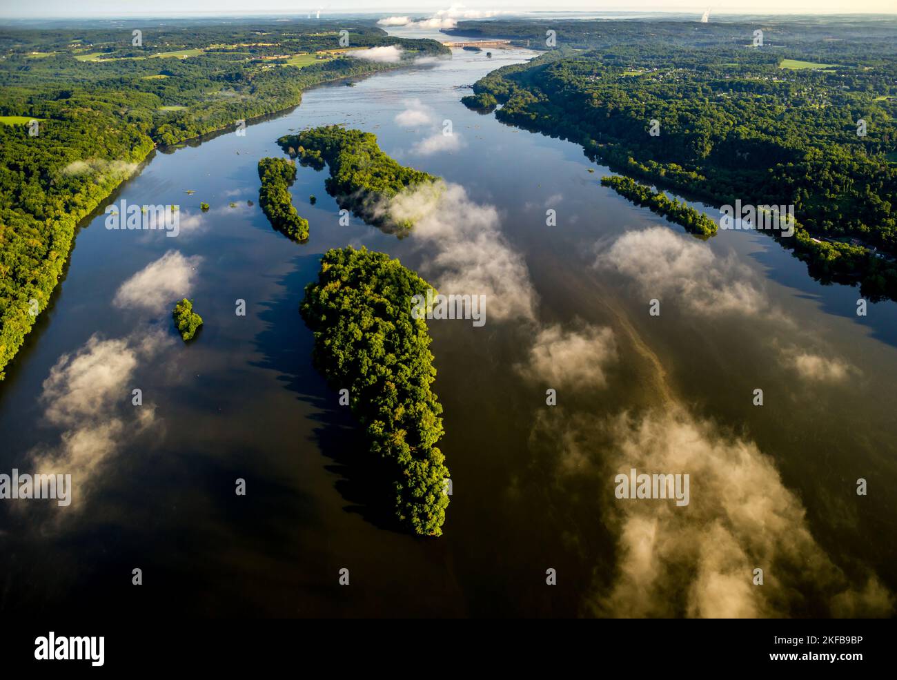 Vista aérea del río Susquehanna en el condado de Harford Foto de stock