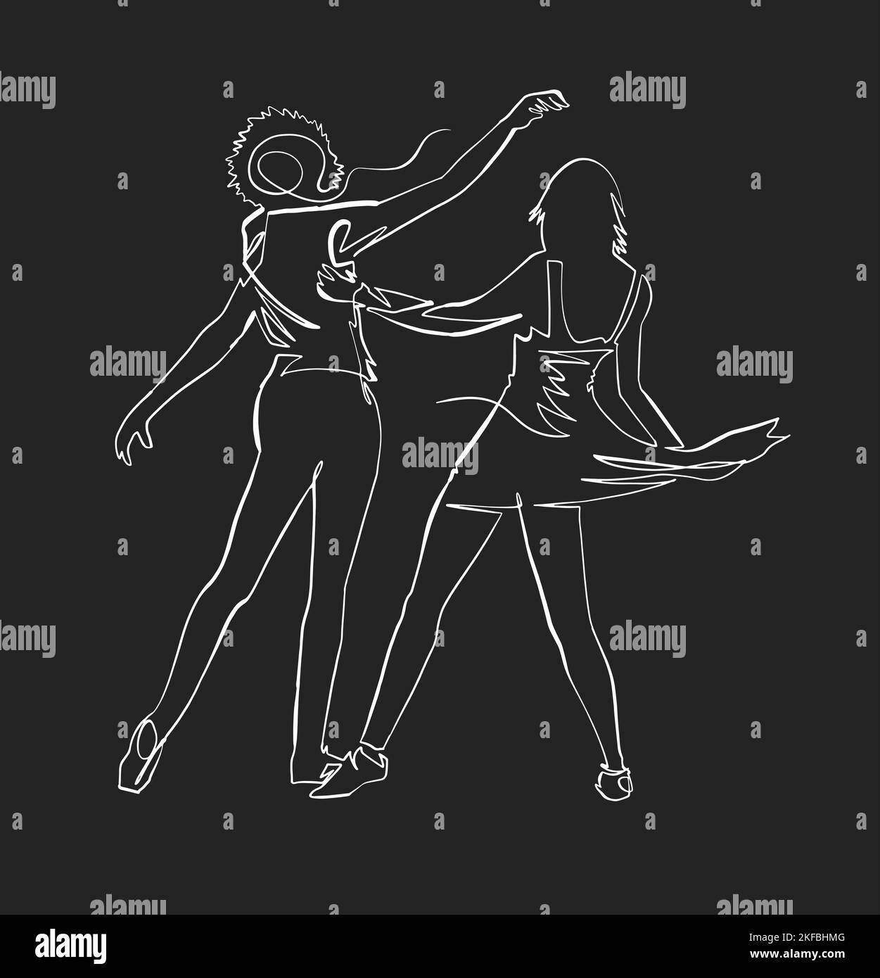 Dos Personas Bailando Dibujo Continuo De Vectores Lineales Imagen