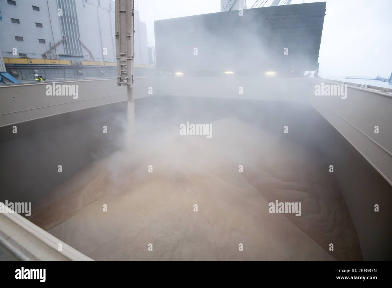 Buque de carga cargando grano en la terminal del elevador de grano en el puerto de Gdynia, Polonia © Wojciech Strozyk / Alamy Stock Photo Foto de stock