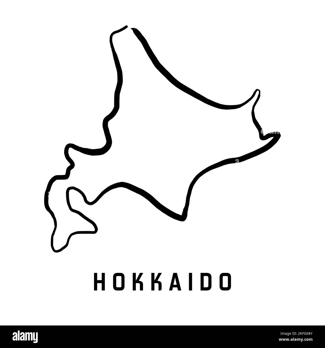 Mapa de la isla de Hokkaido en Japón. Esquema simple. Mapa de estilo simplificado dibujado a mano por vectores. Ilustración del Vector