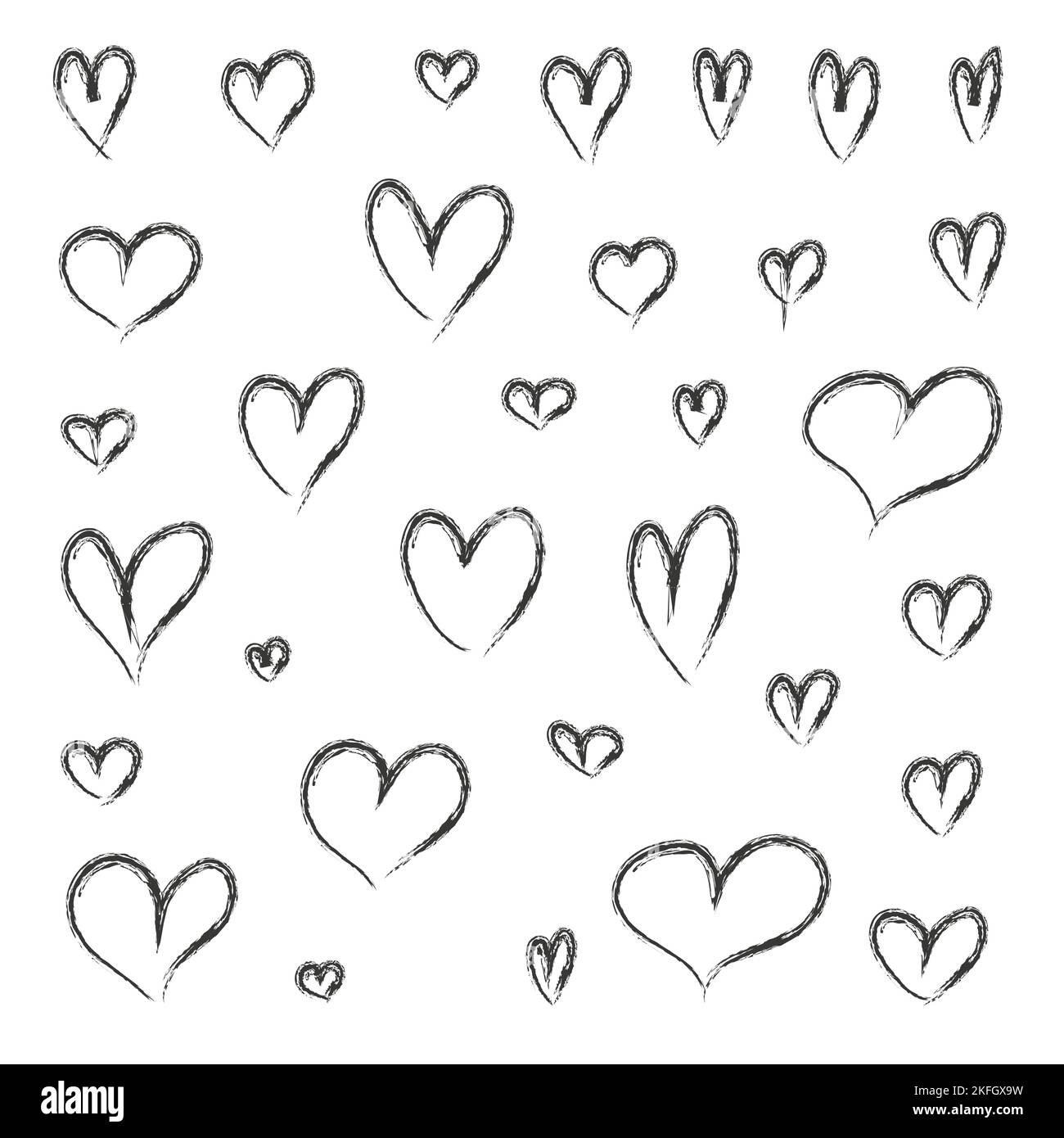 Colección de corazones vectoriales dibujados a mano. Conjunto de forma de corazón. Divertidos y artísticos símbolos de corazón. Ilustración del Vector