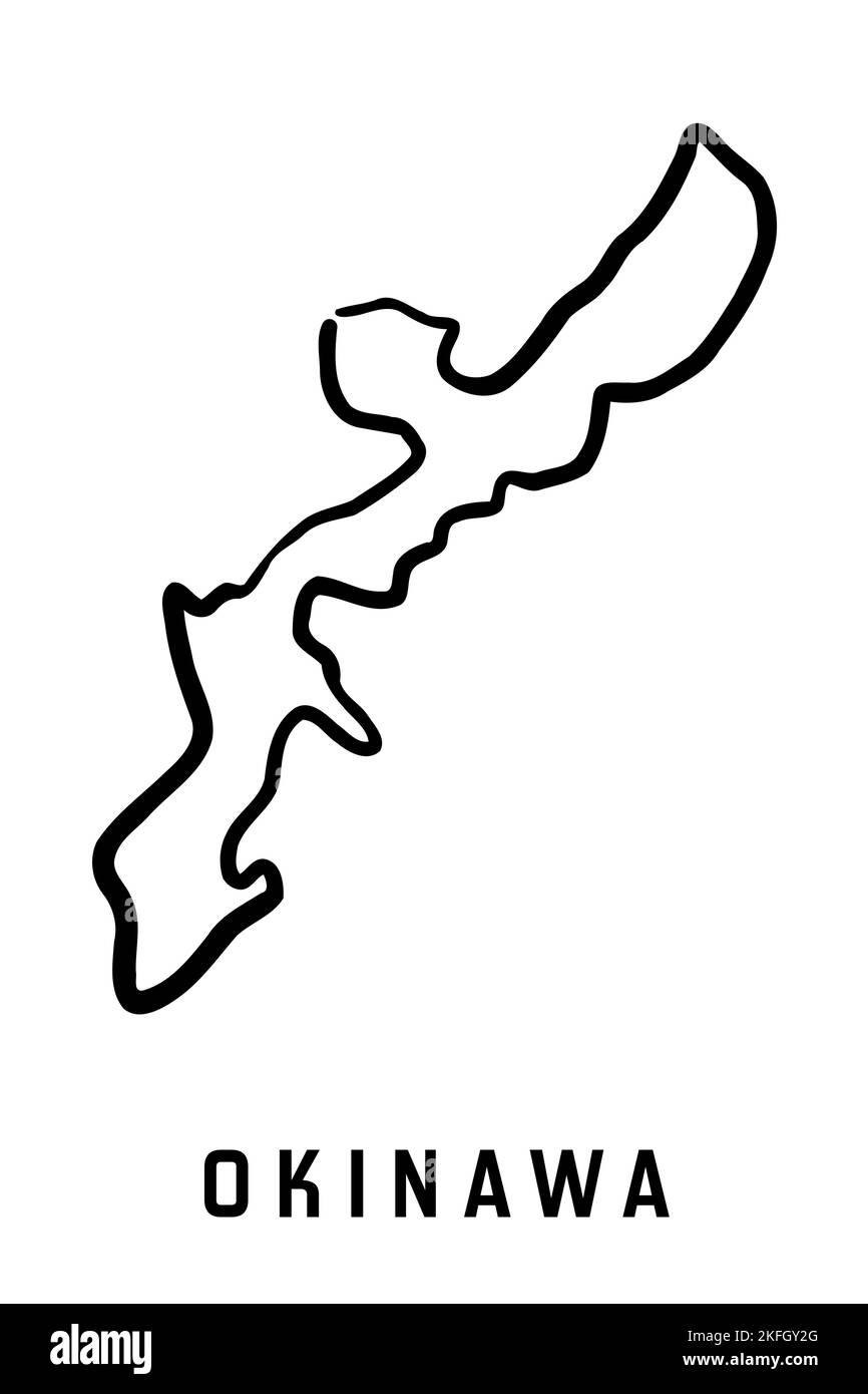 Mapa de la isla de Okinawa en Japón. Esquema simple. Mapa de estilo simplificado dibujado a mano por vectores. Ilustración del Vector