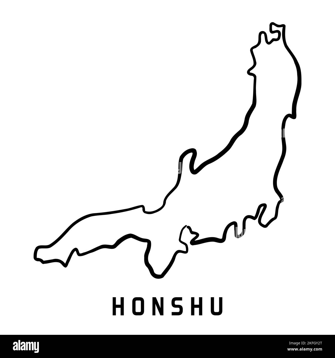 Mapa de la isla de Honshu en Japón. Esquema simple. Mapa de estilo simplificado dibujado a mano por vectores. Ilustración del Vector