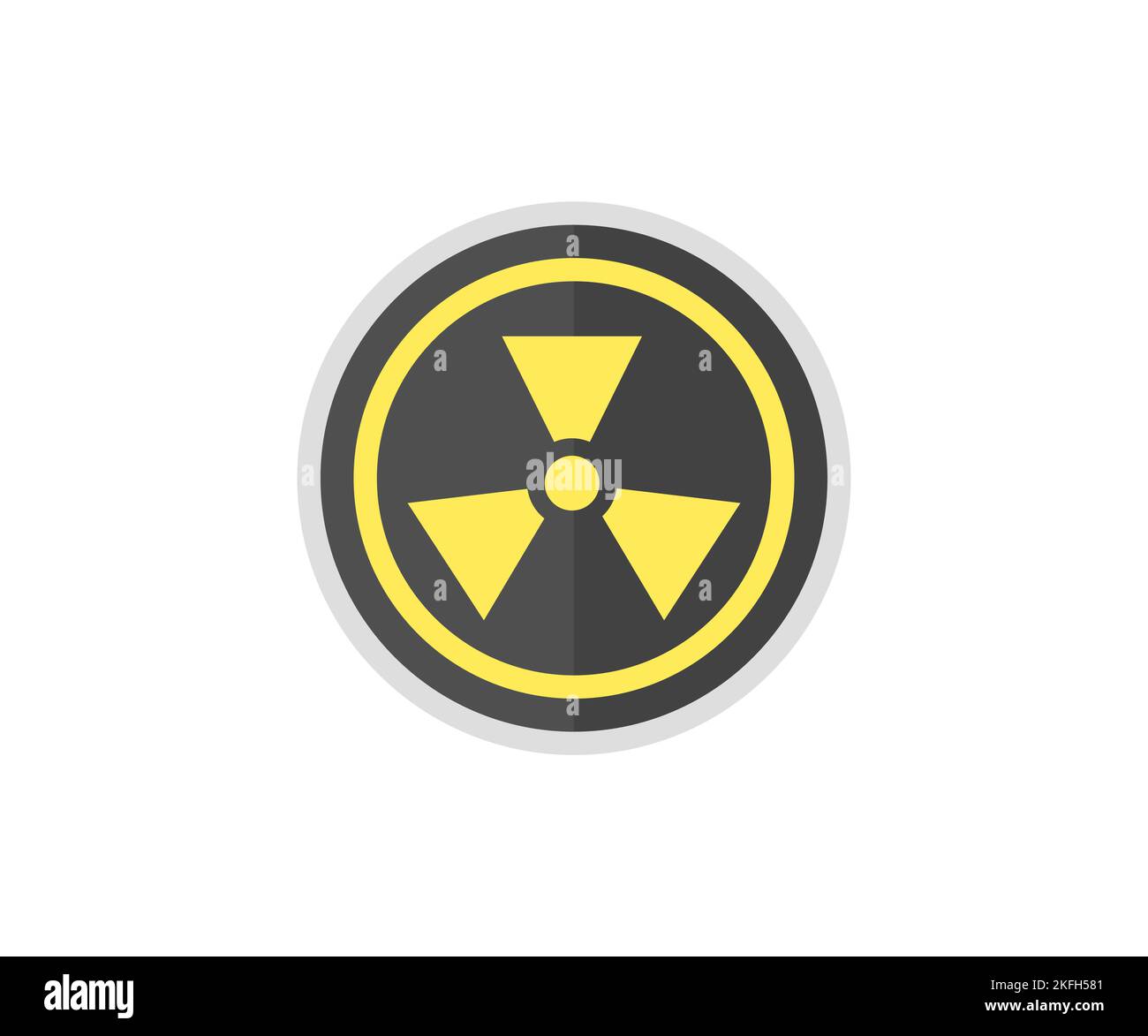 Radiación, signos redondos y triangulares. Alerta de amenaza radiactiva. Diseño del logotipo del área de radiación. Emblema de peligro aislado en un círculo amarillo. Ilustración del Vector