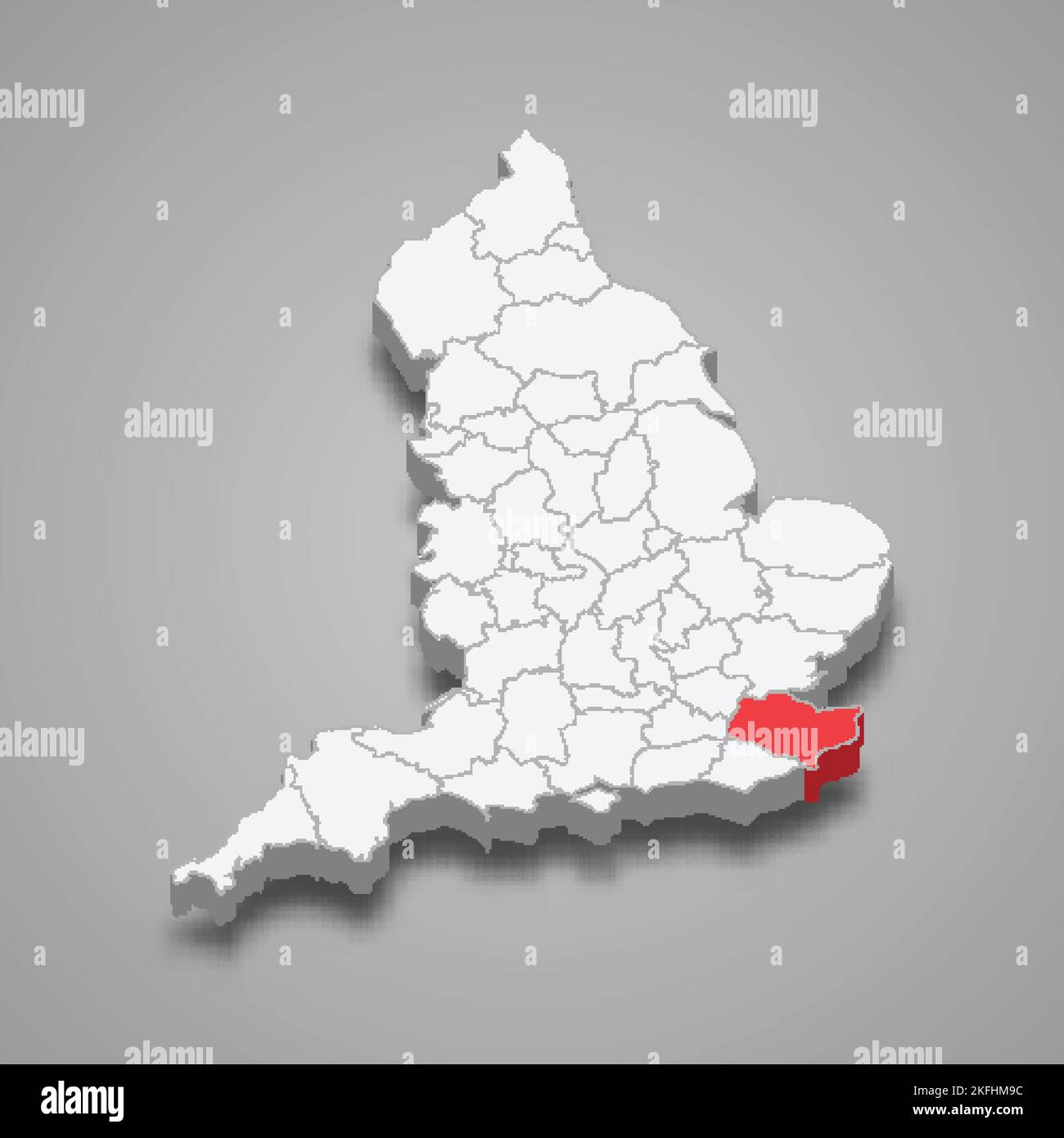 Ubicación del condado de Kent dentro de Inglaterra 3D mapa isométrico Ilustración del Vector