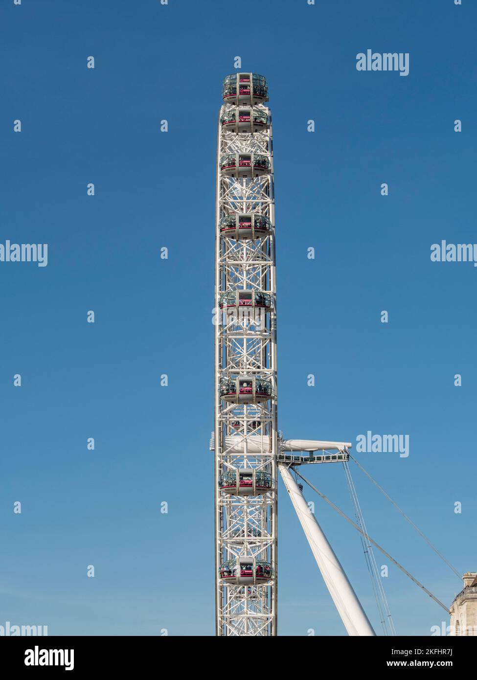 Vista de cerca de los podes de pasajeros en el London Eye, Londres, Reino Unido. Foto de stock