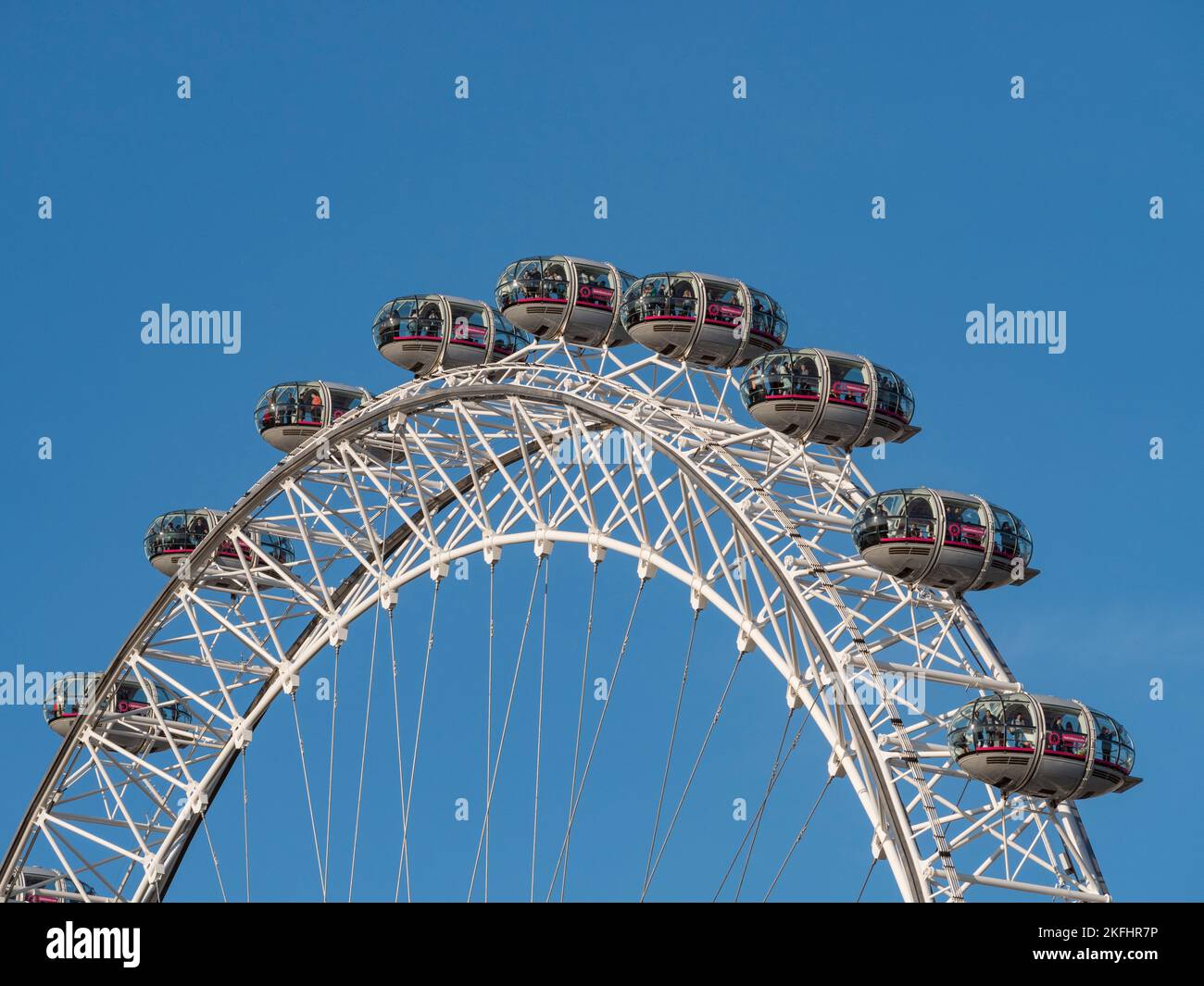 Vista de cerca de los podes de pasajeros en el London Eye, Londres, Reino Unido. Foto de stock