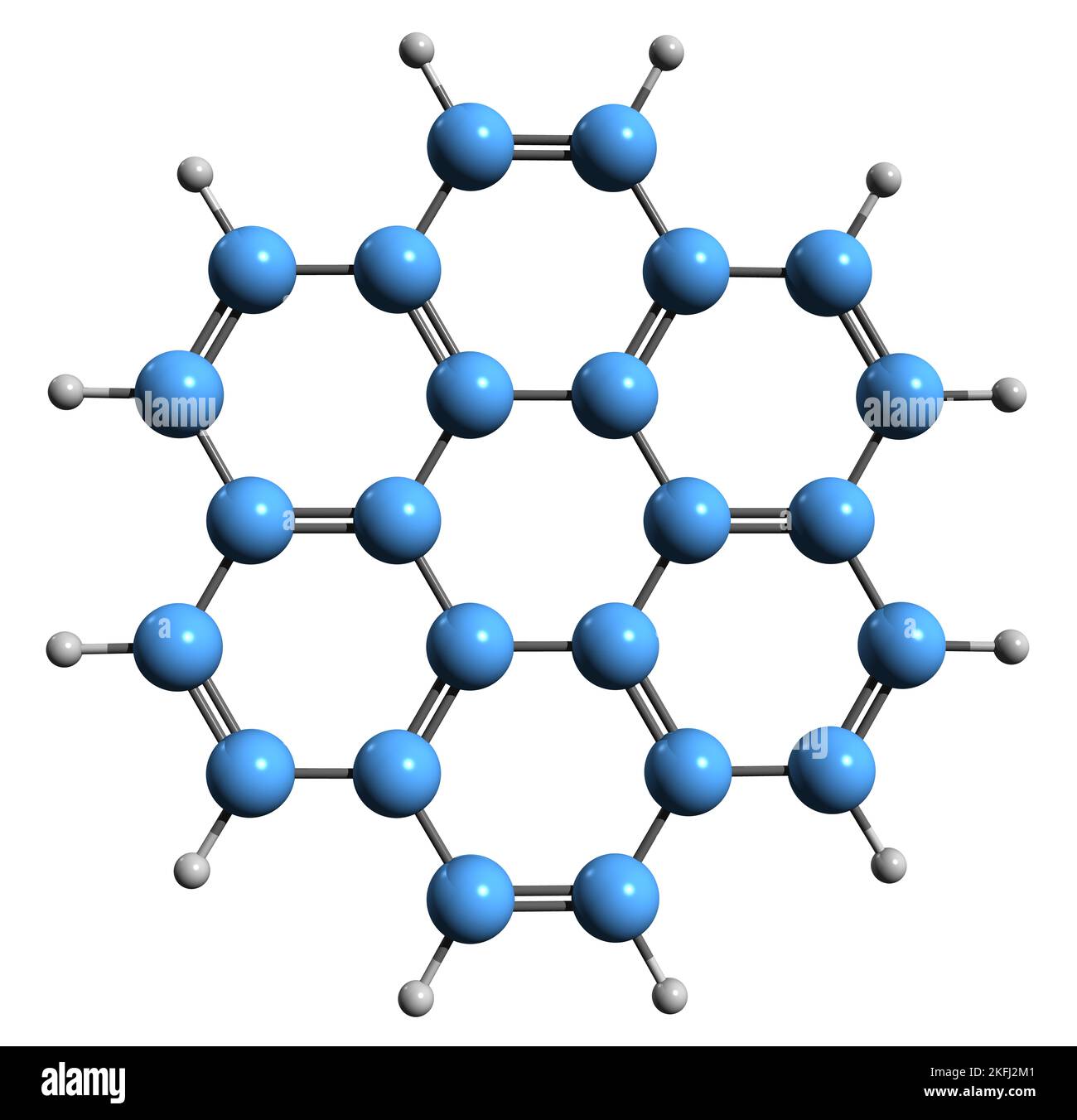 3D imagen de la fórmula esquelética de Coronene - estructura química molecular del superbenceno de hidrocarburo aromático policíclico aislado sobre fondo blanco Foto de stock