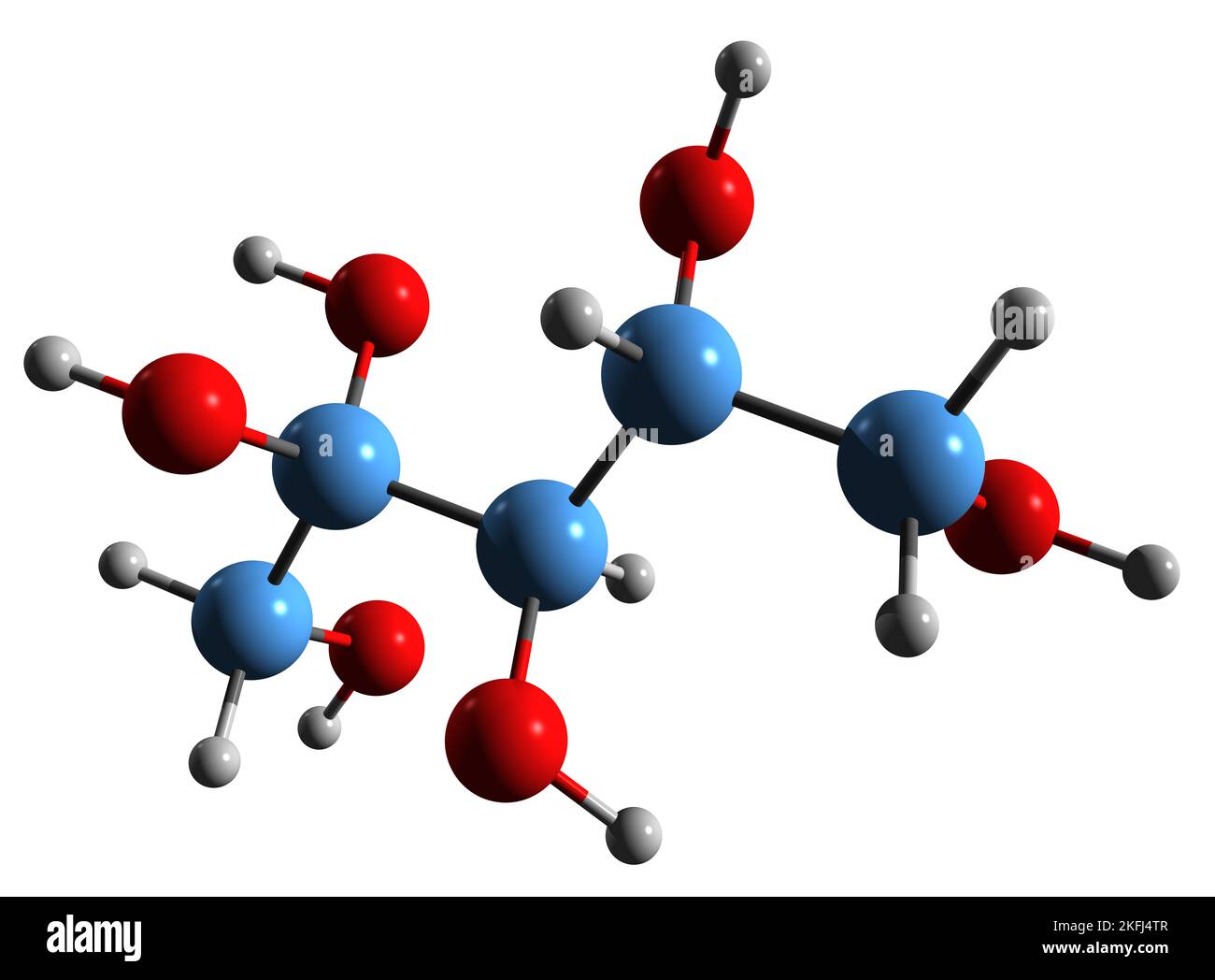 3D imagen de Xylitol fórmula esquelética estructura química molecular del aditivo alimentario