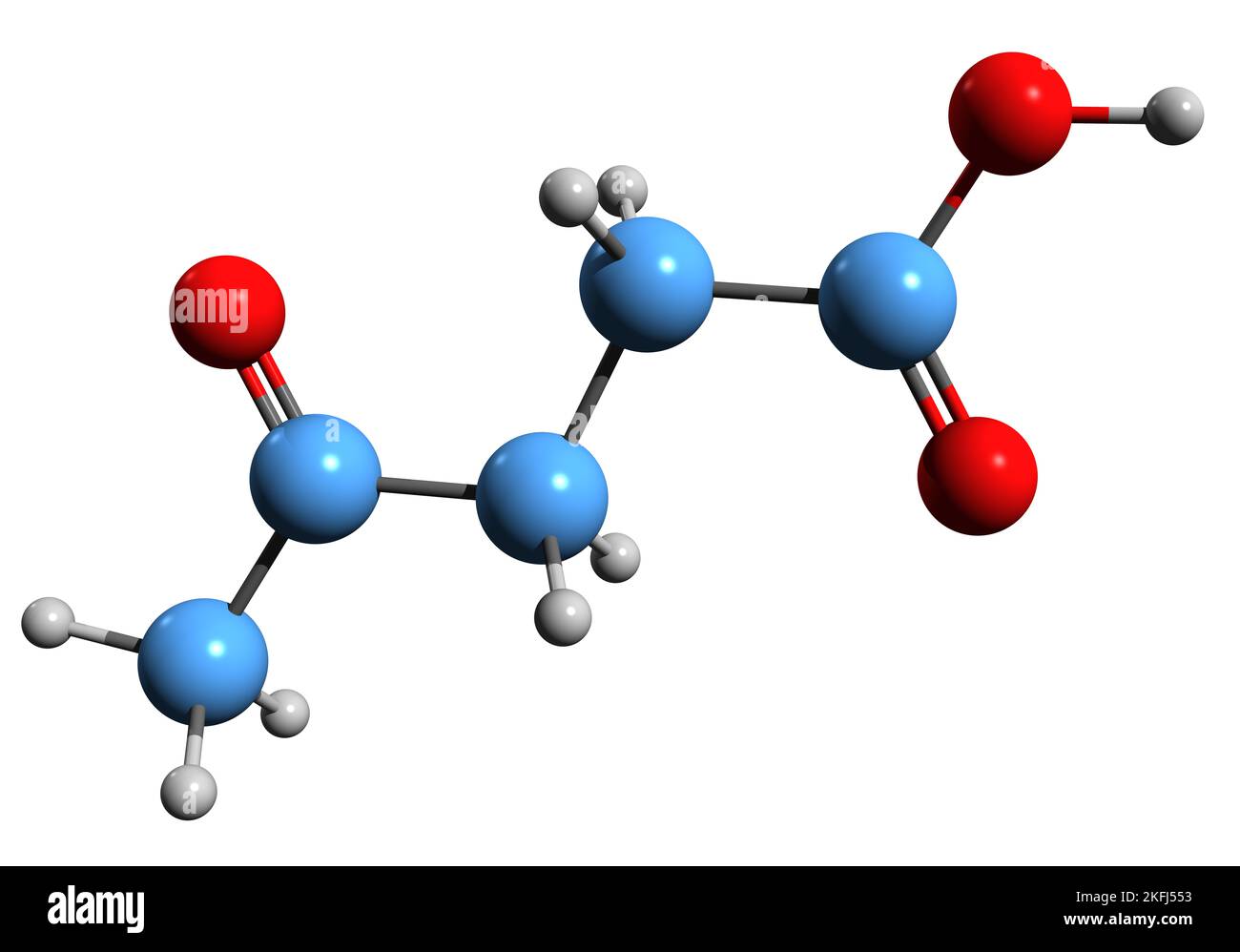 3D imagen del ácido levulínico fórmula esquelética estructura química