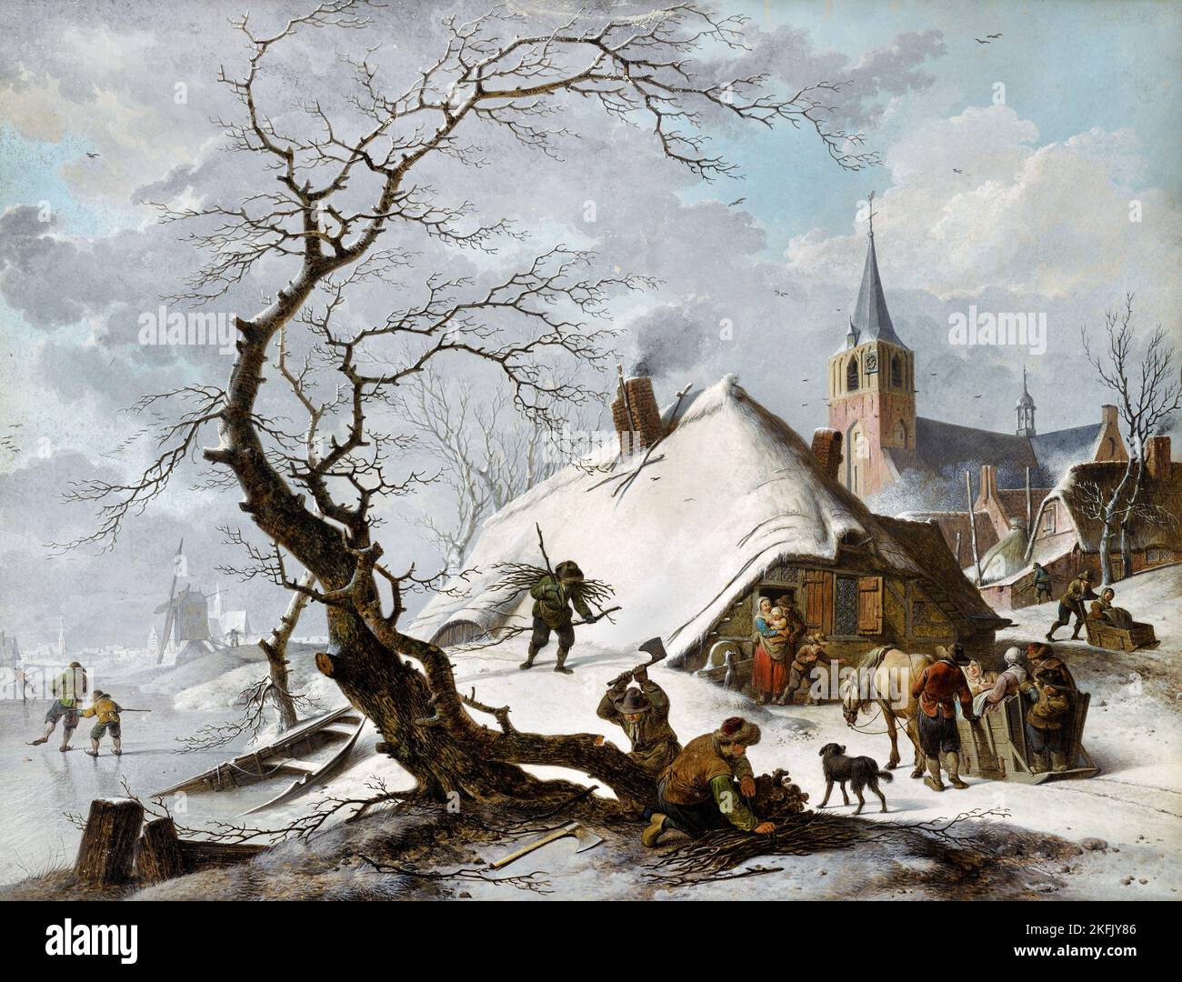Hendrik Meyer; Una escena invernal; 1787; tiza; pluma; Marrón; tinta; gouache; Getty Center, Los Angeles, EE.UU. Foto de stock
