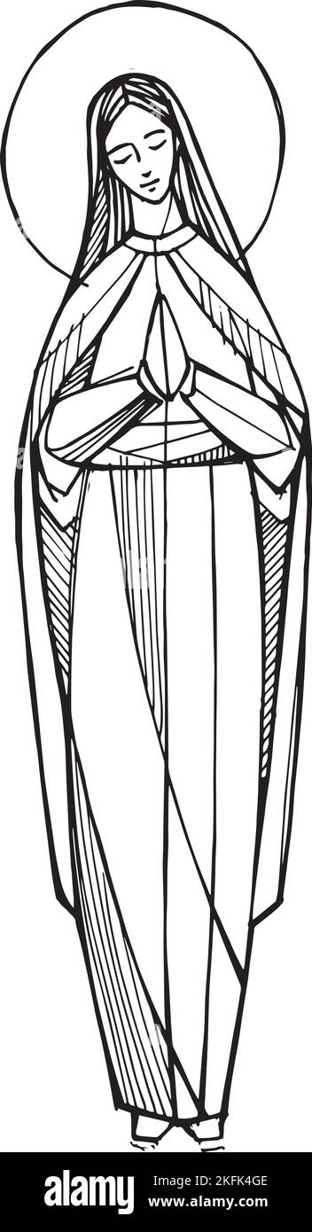 Ilustración vectorial o dibujo de la Virgen dibujado a mano Ilustración del Vector