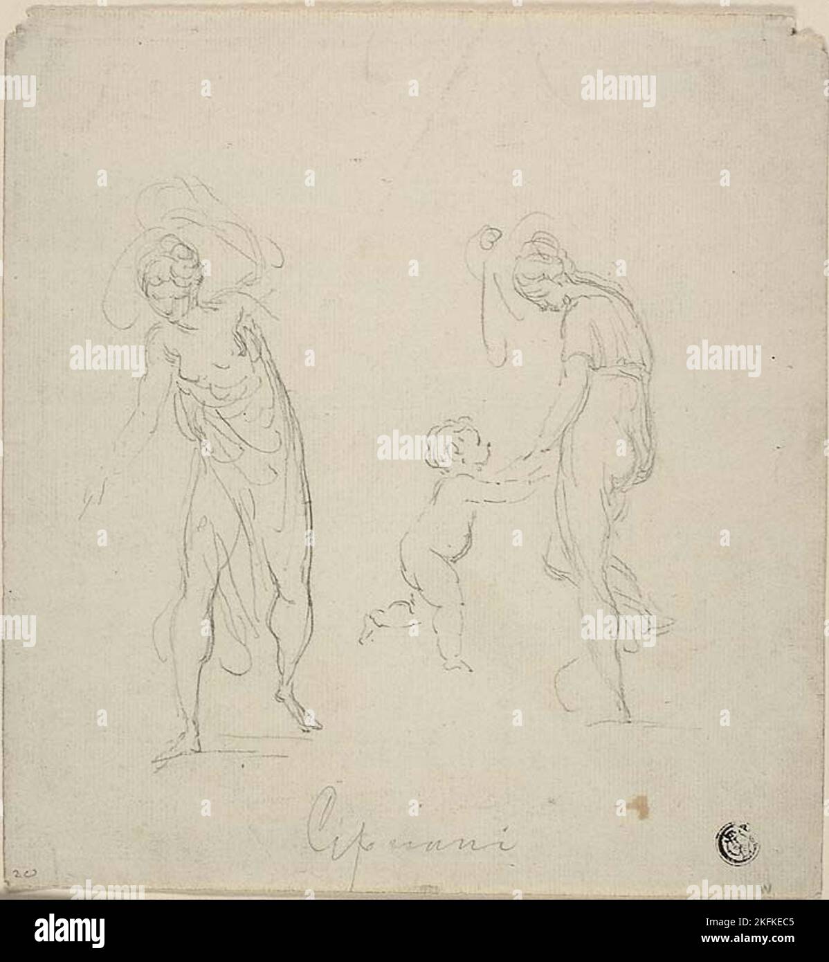 Dos bocetos: Mujer de pie, mujer bailando con niño, n.d.. Foto de stock