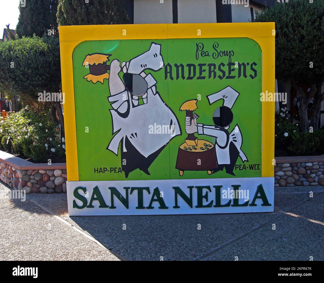 El cartel de la sopa de guisantes de Andersen en Santa Nella, California Foto de stock