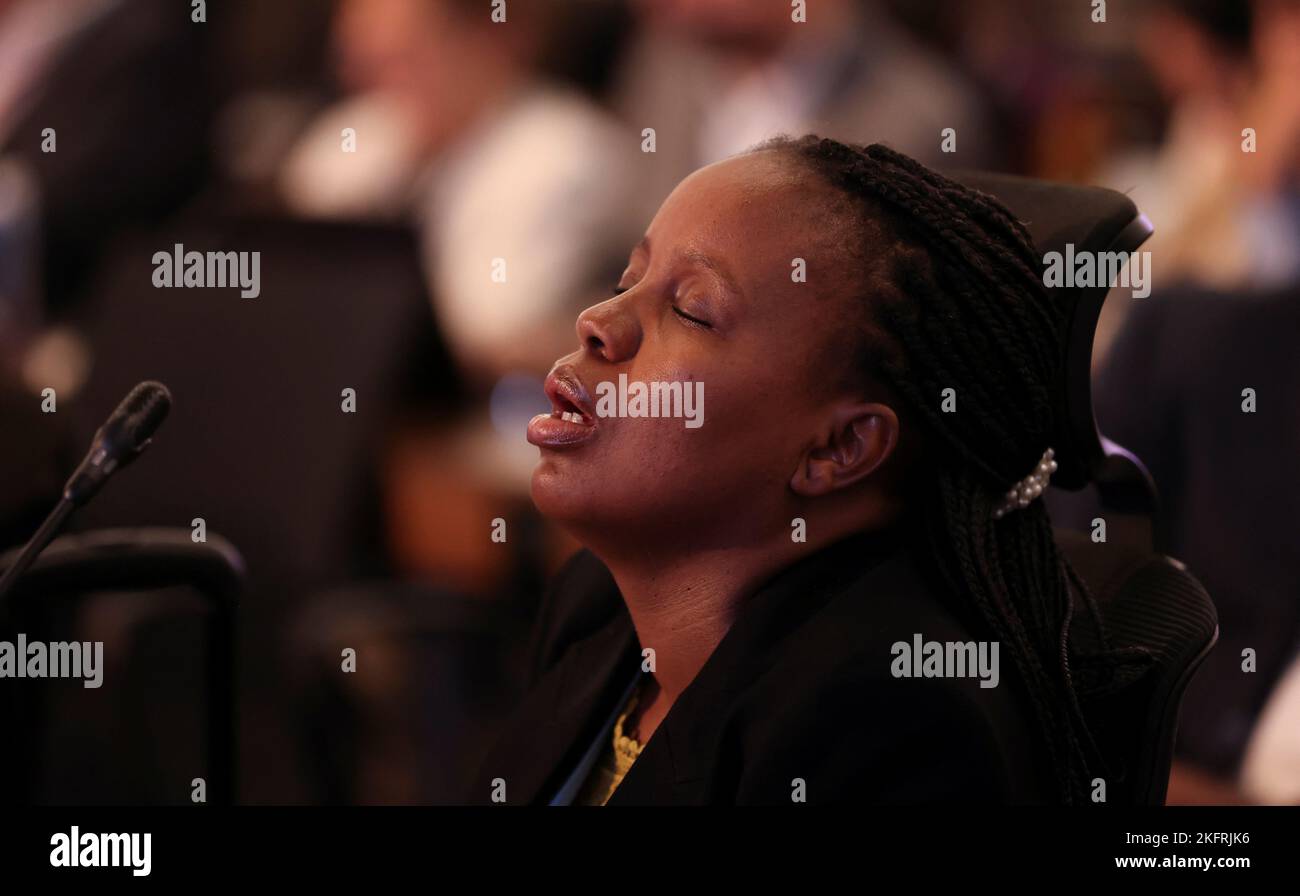 Una mujer asiste a la sesión plenaria de clausura de la cumbre climática COP27 en Sharm el-Sheikh, Egipto, el 20 de noviembre de 2022. REUTERS/Mohamed Abd El Ghany Foto de stock