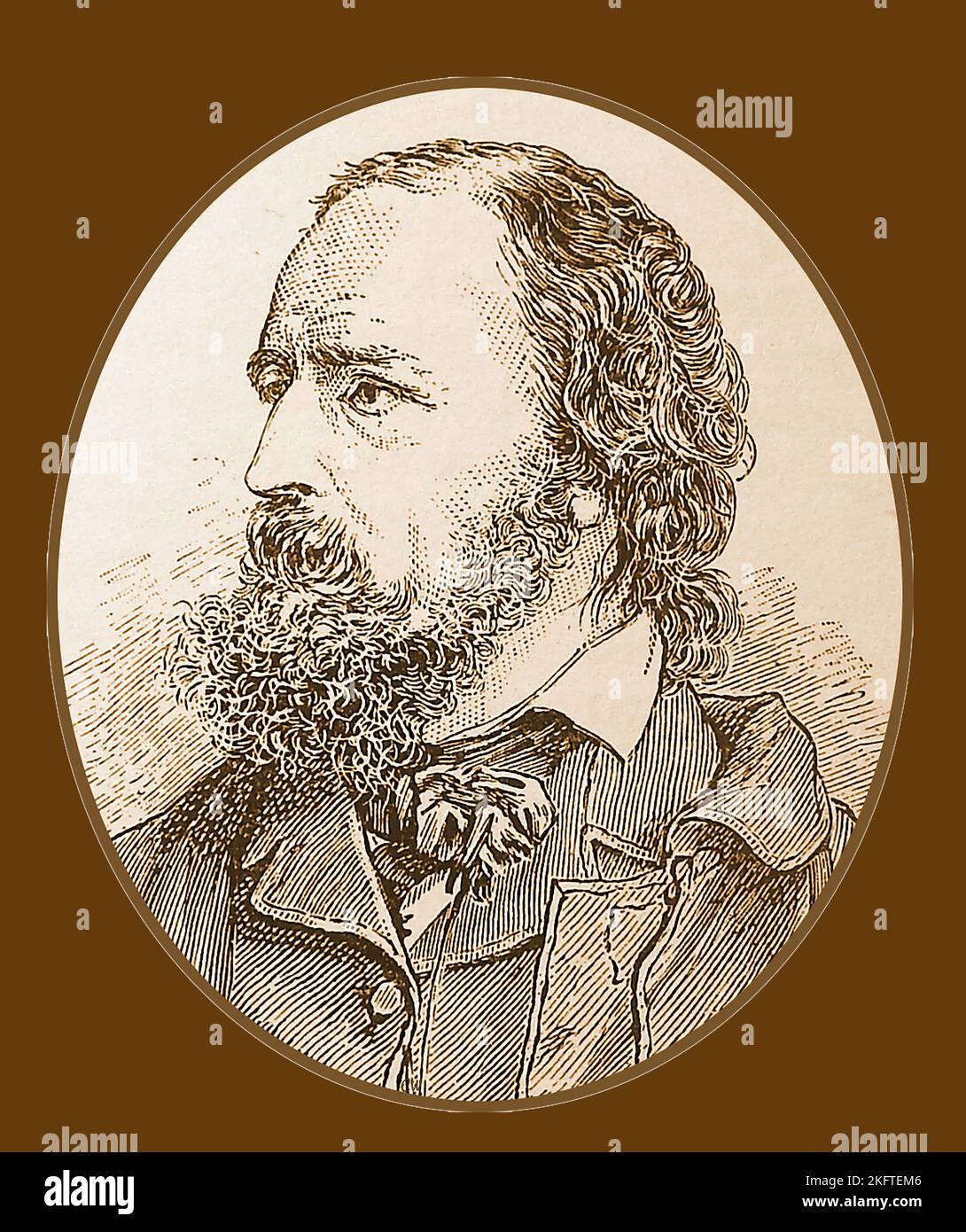 Un retrato grabado de finales del siglo 19th Alfred Lord Tennyson. --- Alfred Tennyson, 1st Barón Tennyson FRS ( 1809 – 1892) fue un poeta inglés que sirvió como poeta laureado . También fue miembro de la Cámara de los Lores, Lord Temporal Foto de stock