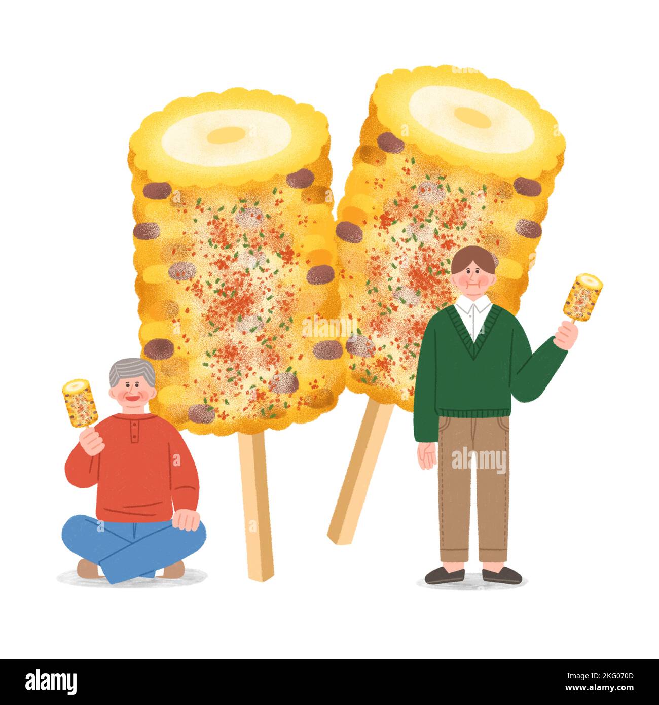 ilustración de comida callejera de invierno coreana maíz sazonado Foto de stock