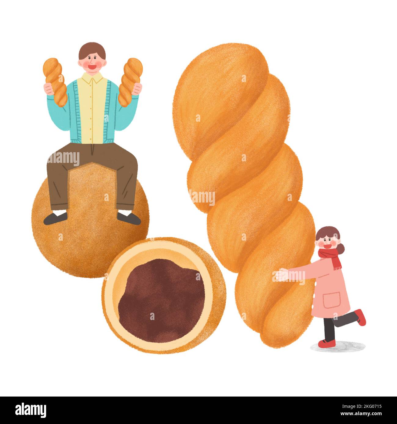 comida callejera de invierno coreana ilustration twisted bread stick Foto de stock