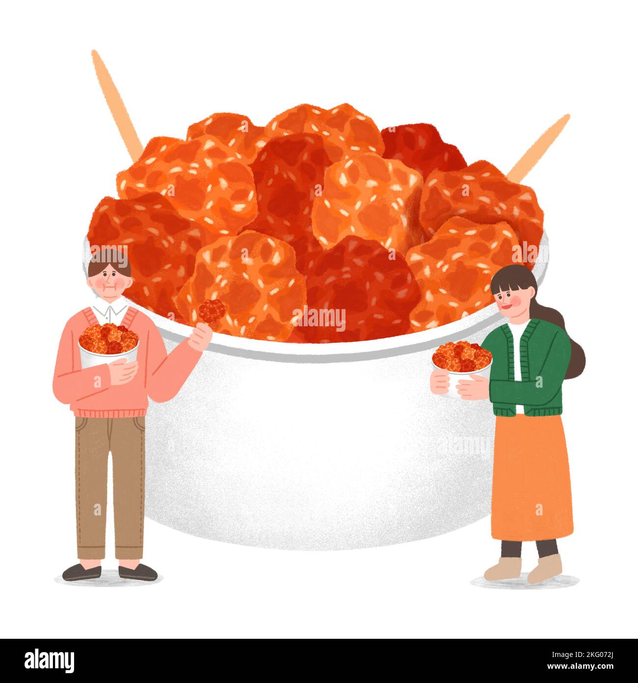 ilustración de comida callejera de invierno coreana: pollo agridulce y agrio Foto de stock