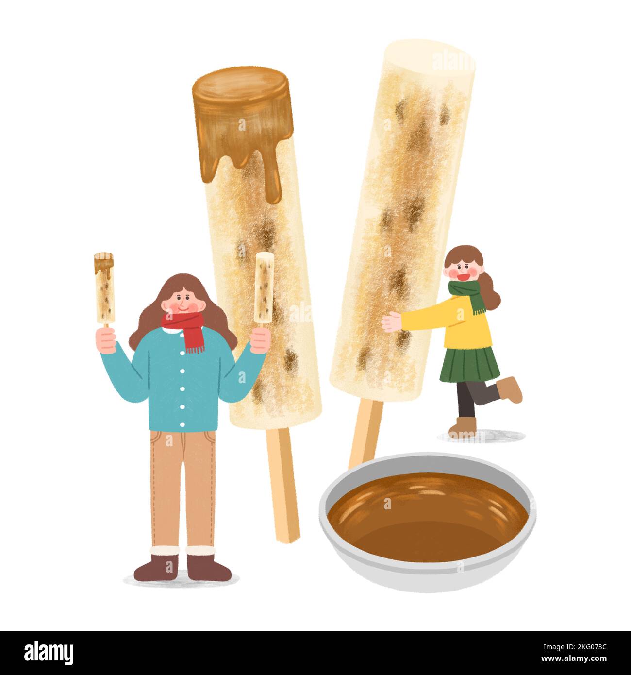 ilustración de comida callejera de invierno coreana pastel de arroz relleno de miel Foto de stock