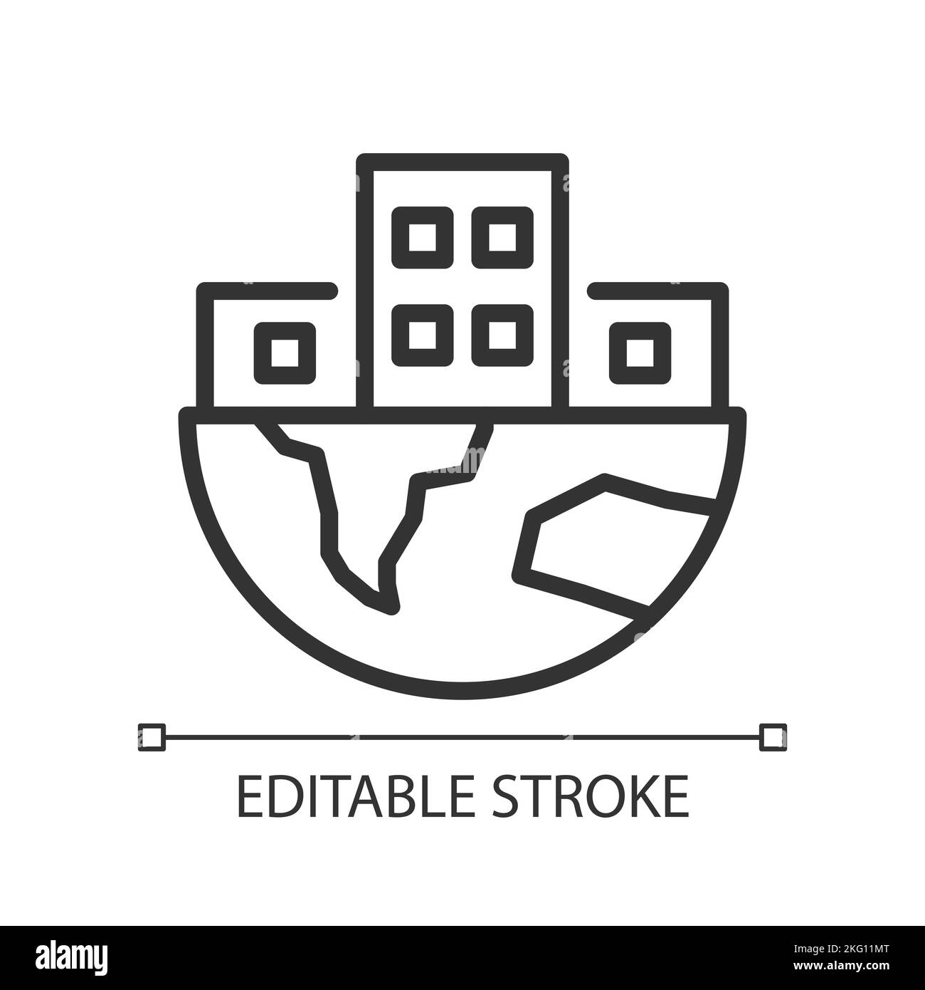 Icono lineal perfecto de píxel de infraestructura global Ilustración del Vector