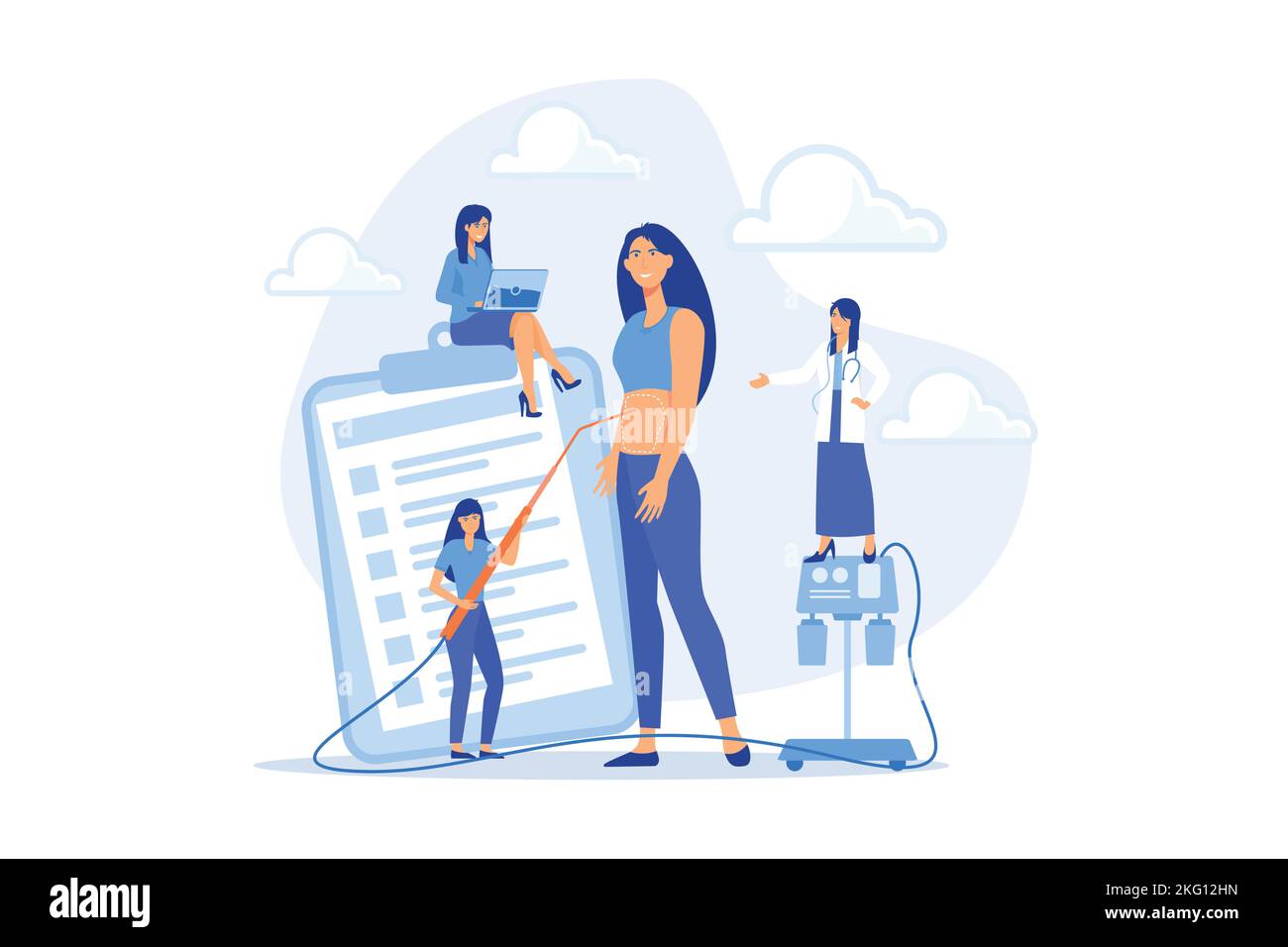 Cirujano plástico con un tubo de succión haciendo liposucción de las