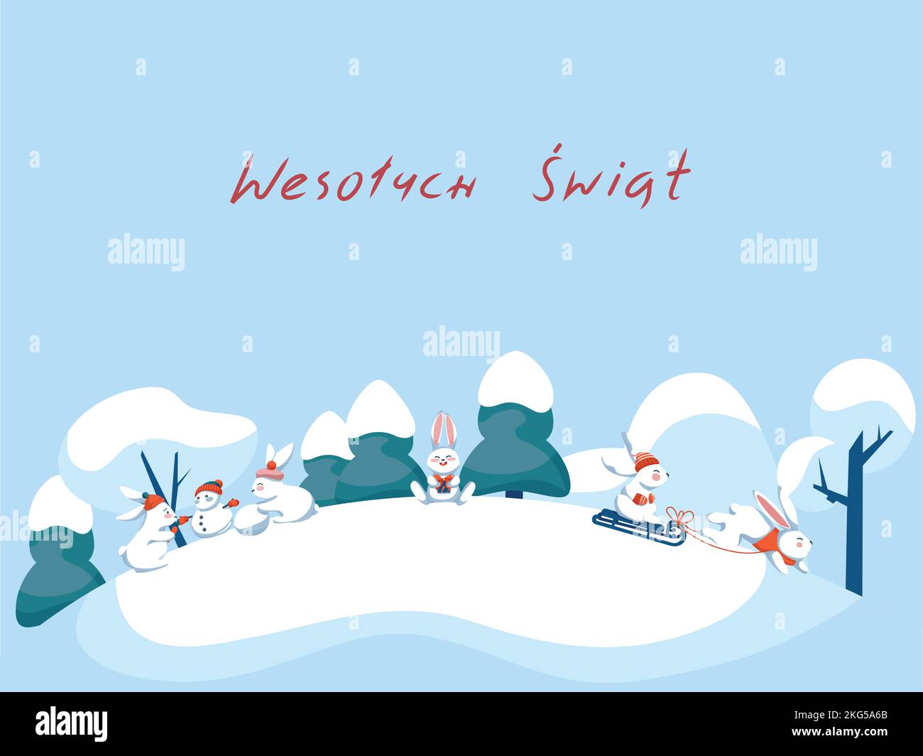 Tarjeta de felicitación navideña de invierno con diseño de wesolych Swiat en polaco Ilustración del Vector