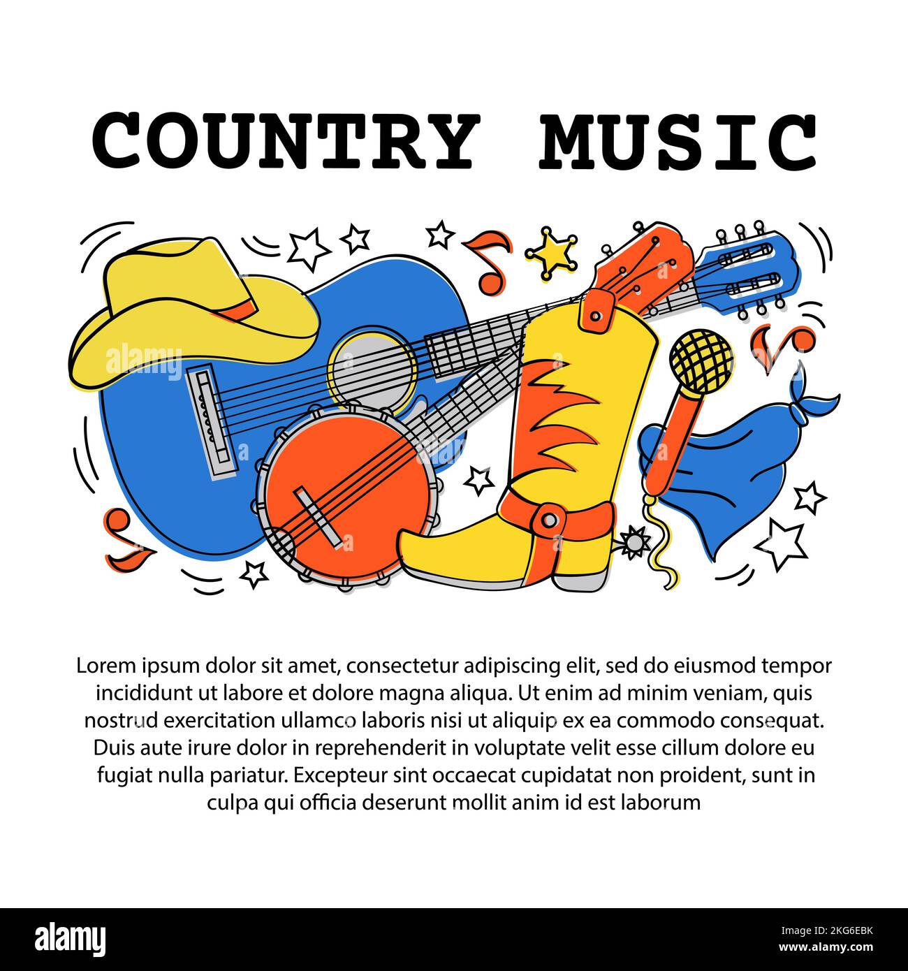 MÚSICA COUNTRY ARTICULO American Cowboy Western Festival Ilustración vectorial para imprimir Ilustración del Vector