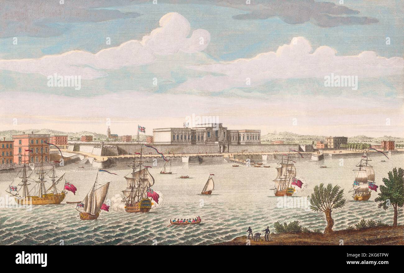Fort William en el reino de Bengala perteneciente a la East India Company de Inglaterra. (Calcuta, o Calcuta, India). Después de una impresión de mediados del siglo 18th por un artista no identificado. Foto de stock