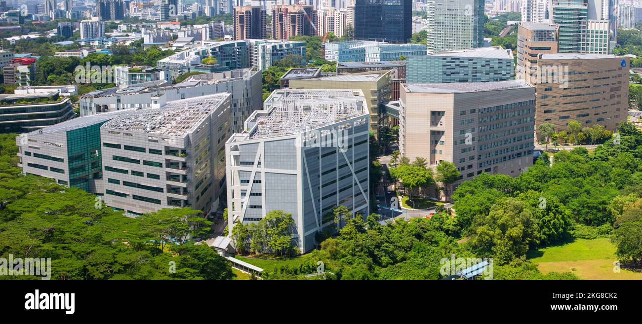 Vista panorámica de Biópolis. Es un centro de investigación y desarrollo de ciencias biomédicas en Singapur. Foto de stock