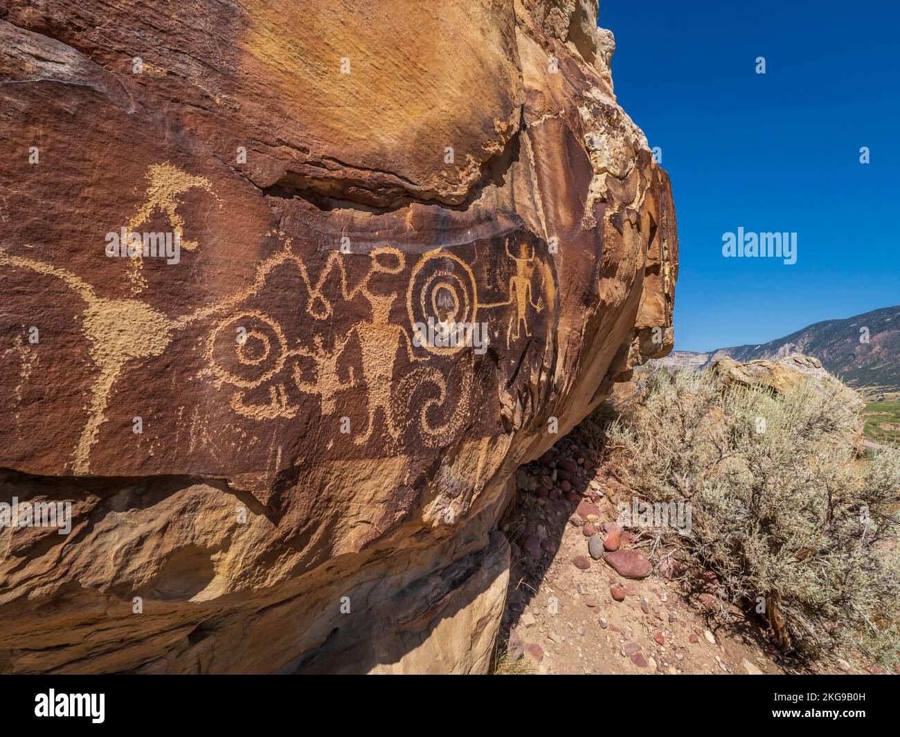 Petroglifos indios Fremont, McKee Spring, Island Park Road, Dinosaur National Monument, Vernal, Utah. Foto de stock