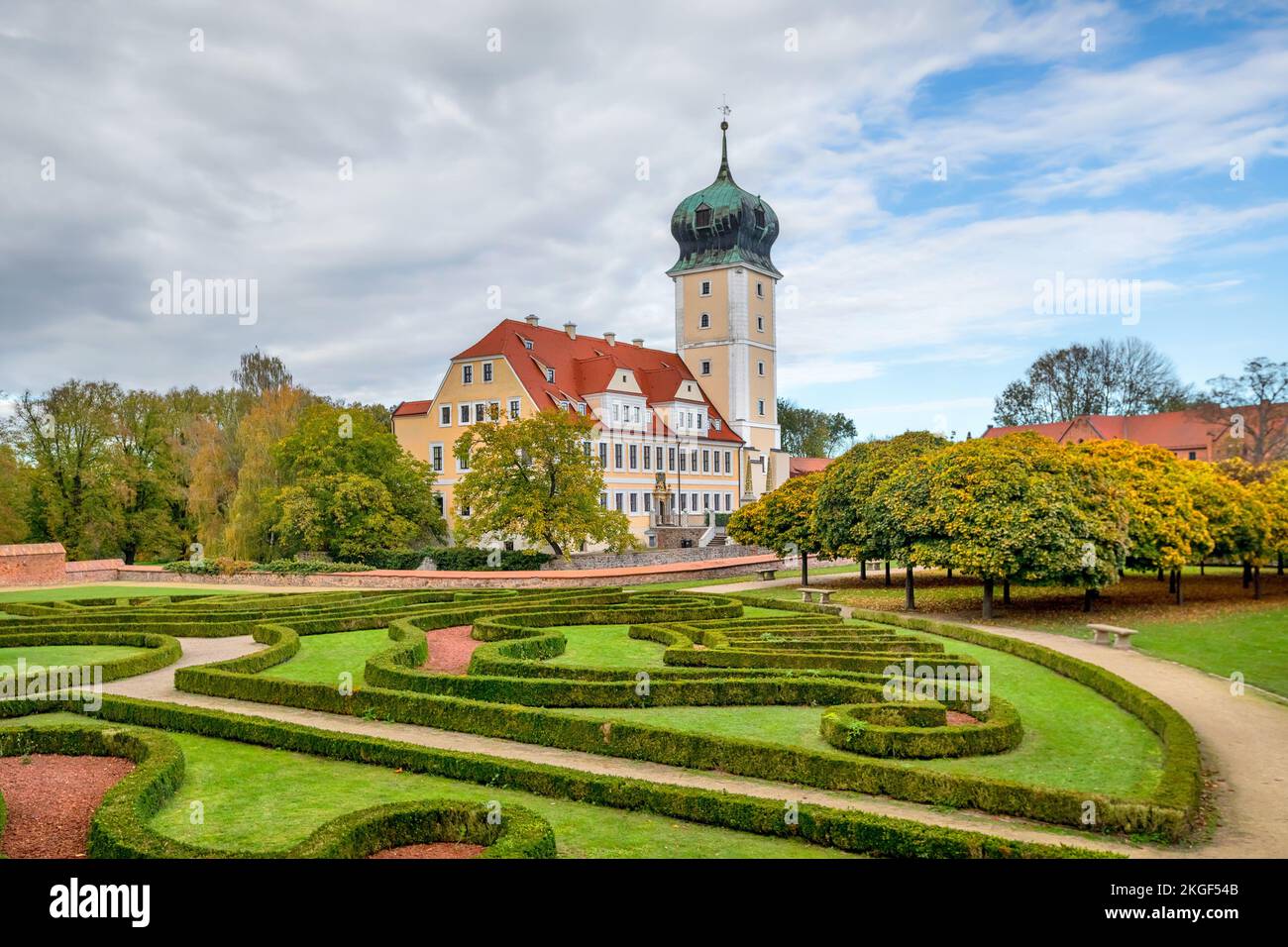 Delitzsch, Alemania. Vista del castillo y jardín de estilo barroco Foto de stock